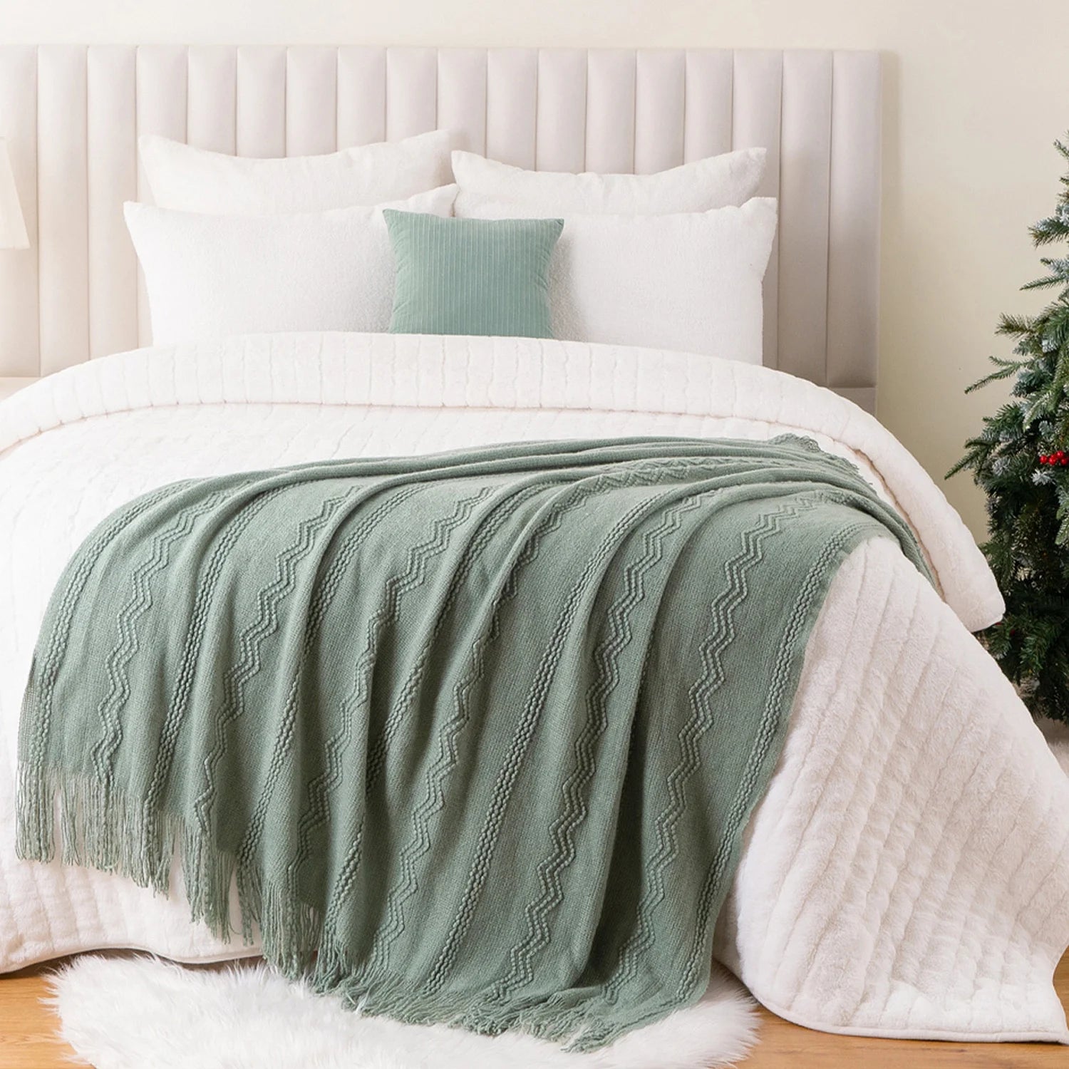 Sage Green Throw Blanket for Couch,Green Boho Blanket,Sofa Throws for Living Room,50"X60"