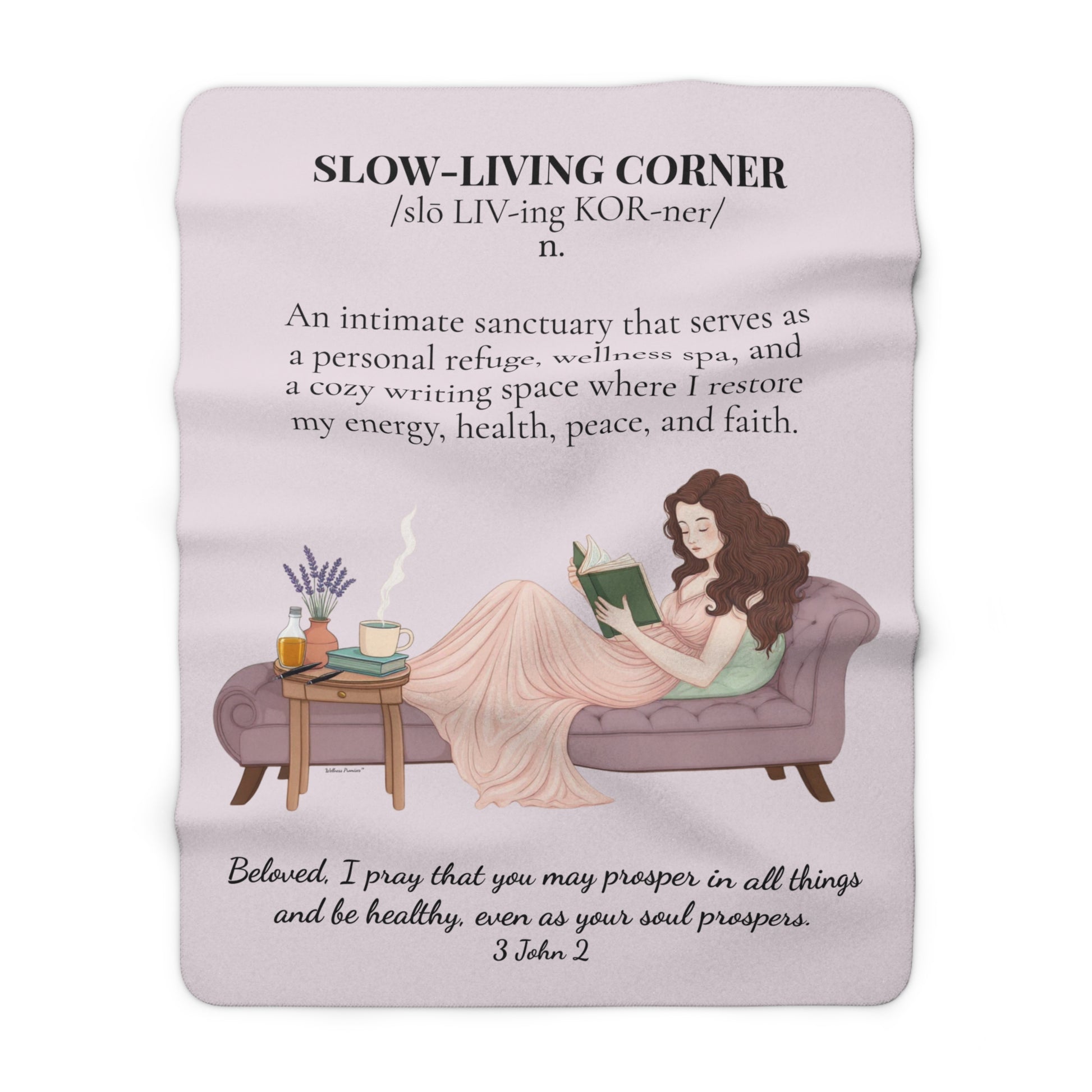 Slow-Living Corner Sherpa Fleece Blanket — Mauve Cozy Spiritual Sanctuary Throw with Scripture