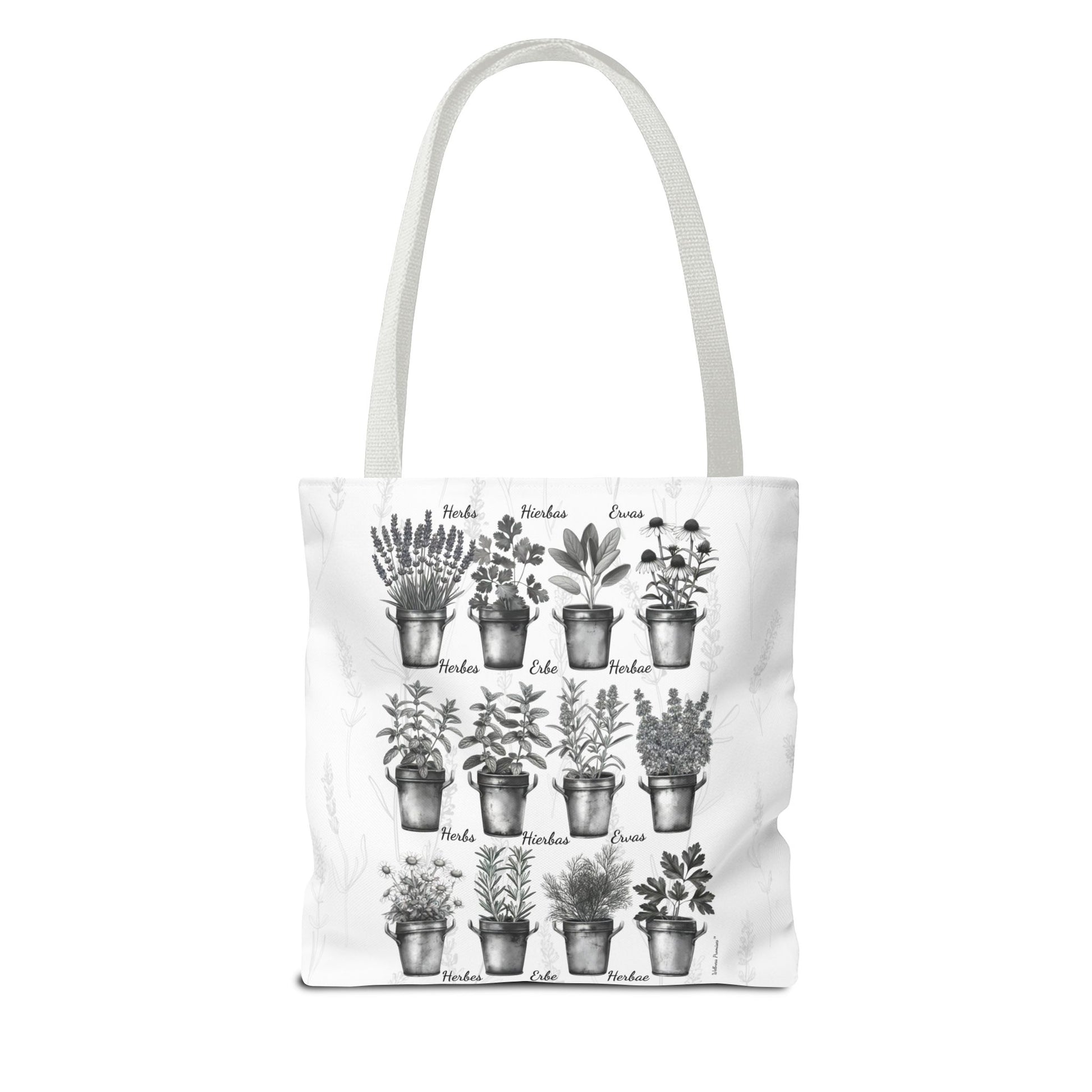 6 Language Black & White Herbal Garden Tote Bag | Botanical Shopping Tote | Eco-Friendly Grocery Bag, Plant Lover Gift, Garden Decor, Mothers Day
