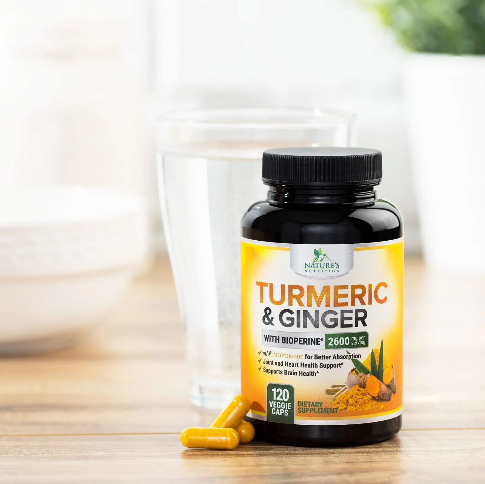 Turmeric Supplement Curcumin 2600Mg - with Organic Ginger & Turmeric, Bioperine Black Pepper Extract 95% Curcuminoids - Advanced Absorption Antioxidant & Joint Support - Vegan - 120 Capsules