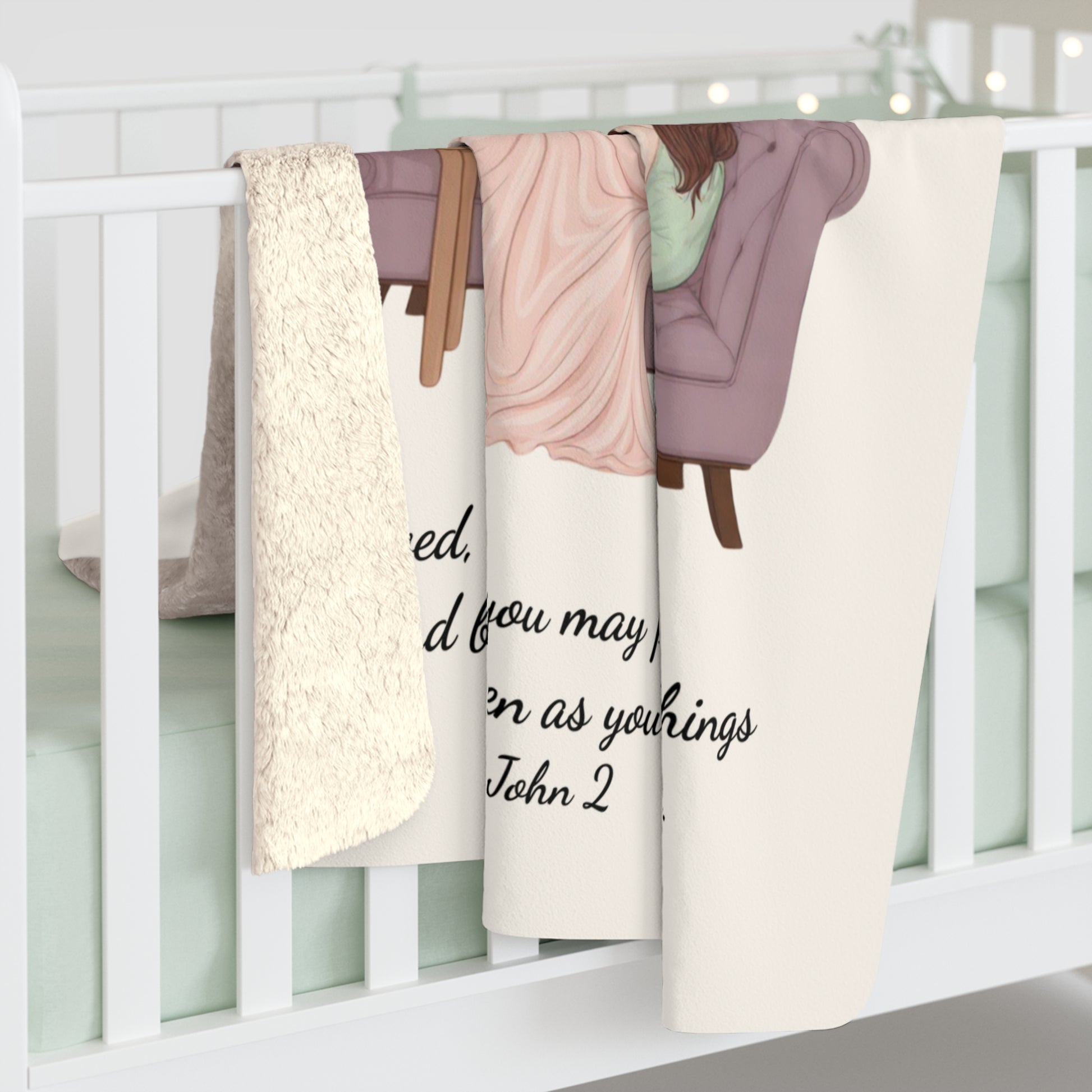 Slow-Living Corner Sherpa Fleece Blanket — (Beige Color) Cozy Spiritual Sanctuary Throw with Scripture