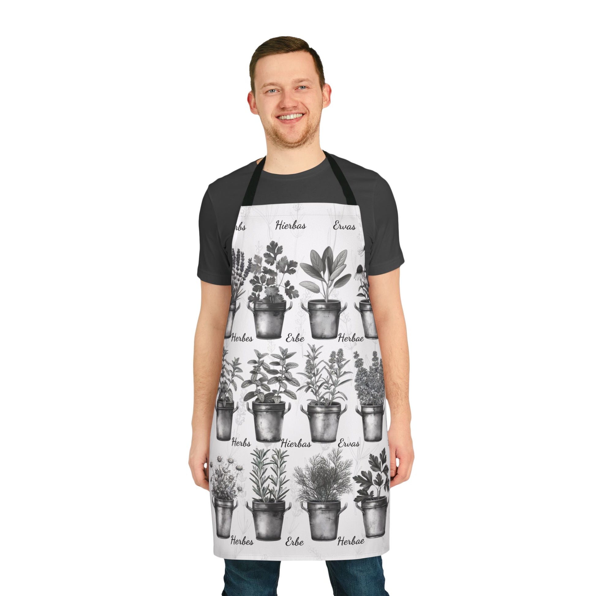 Herb Garden Apron (Black & White) Cooking Apron, Garden Themed Apron, Gift for Chefs, Plant Lover Accessories, Herbalist Apron