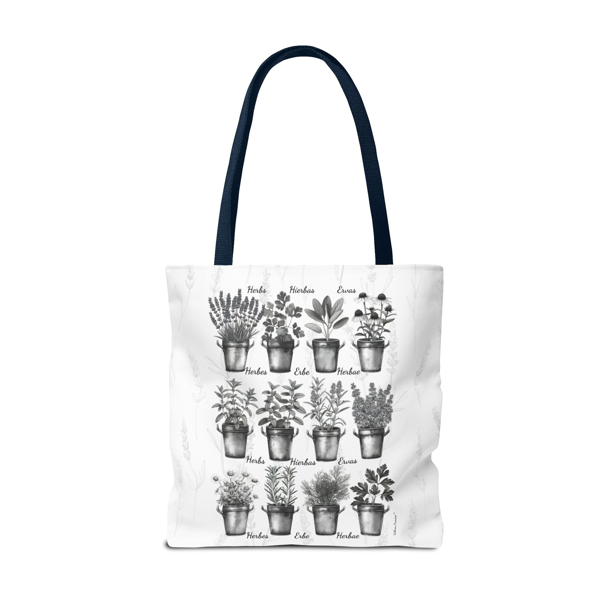 6 Language Black & White Herbal Garden Tote Bag | Botanical Shopping Tote | Eco-Friendly Grocery Bag, Plant Lover Gift, Garden Decor, Mothers Day