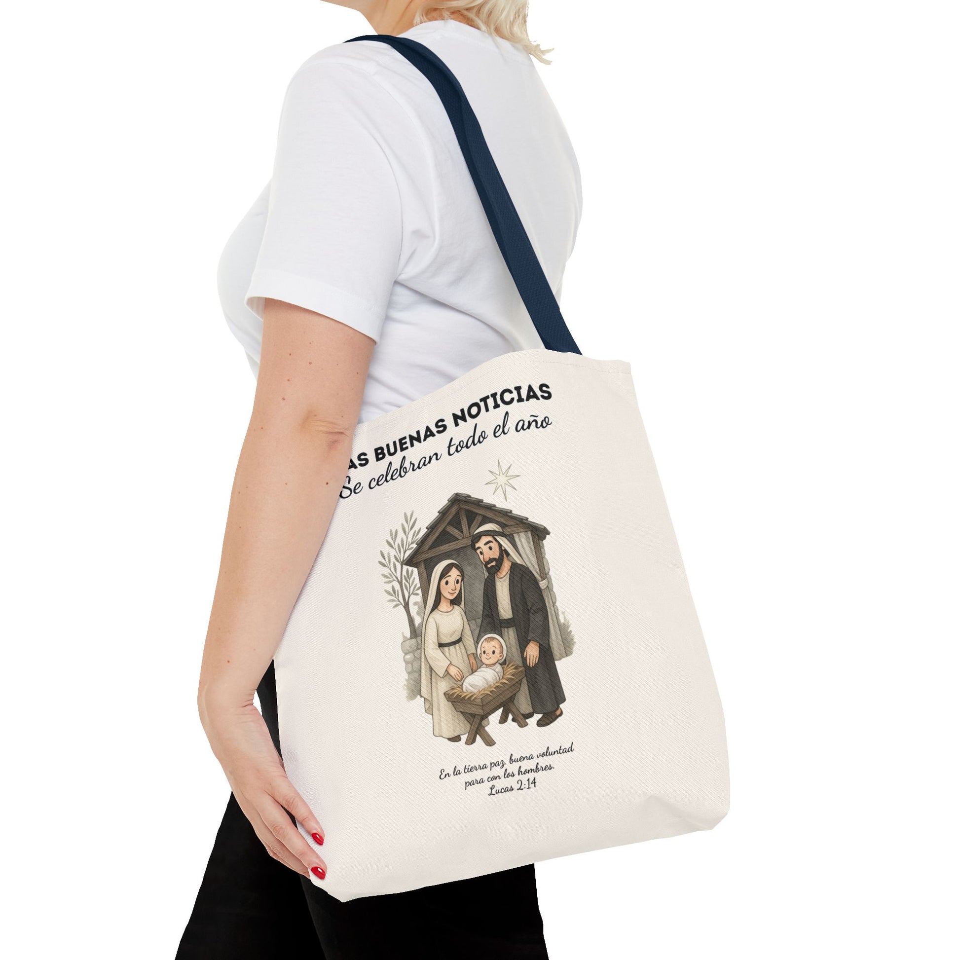 Nativity Tote Bag Year Round (Cream Color)  — "Las Buenas Noticias" Spanish Nativity Tote