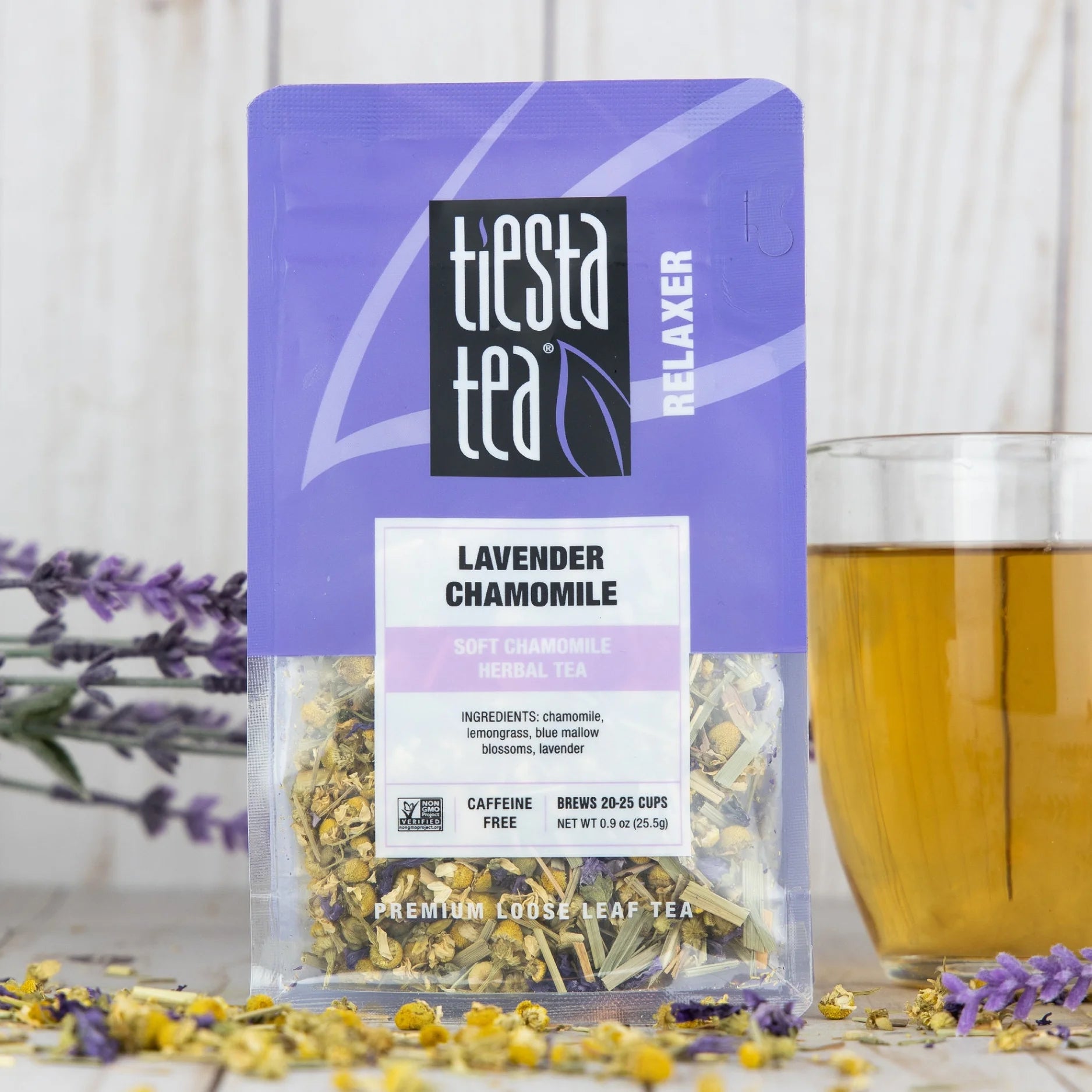 - Lavender Chamomile, Relaxer Loose Leaf Herbal Tea, Caffeine Free, Gmo-Free, Make Hot or Iced Tea & Brews up to 25 Cups - 0.9 Ounce Resealable Pouch