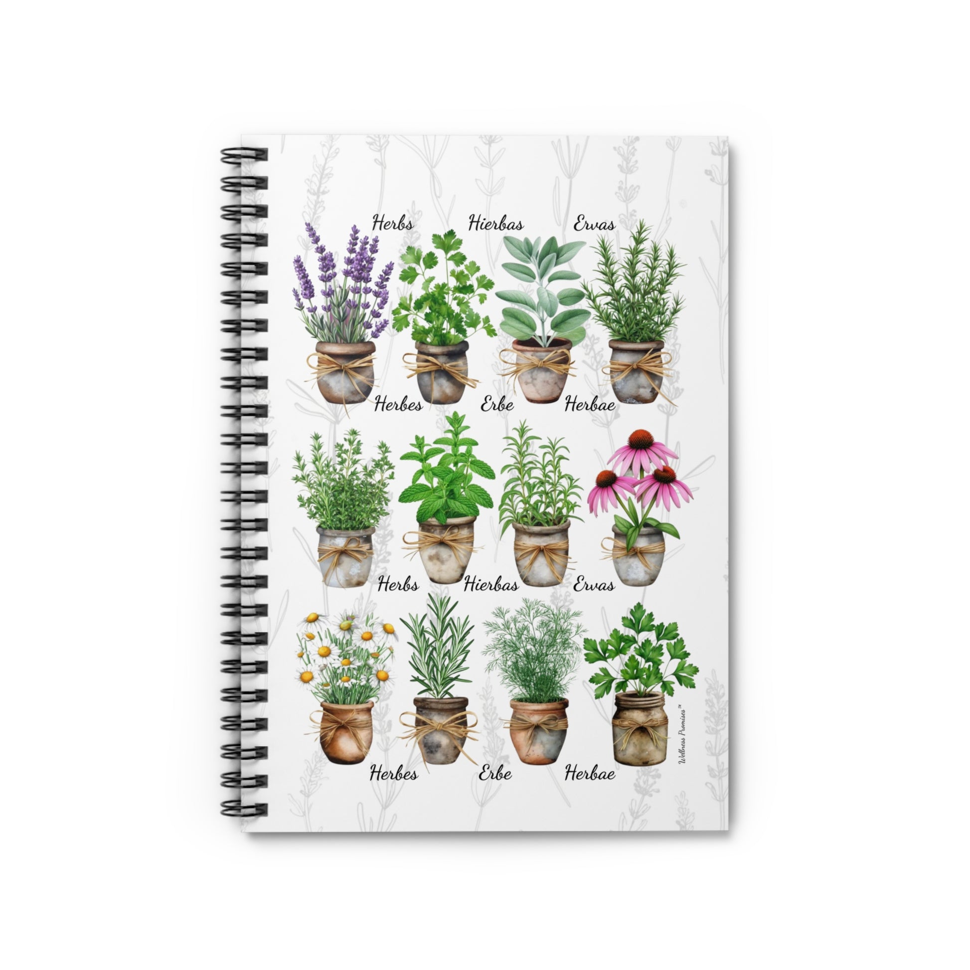 Watercolor Herb Garden Ruled Spiral Notebook - Rustic Botanical Design, Floral Journal, Cute Planner, Gift for Gardeners, Nature Lovers