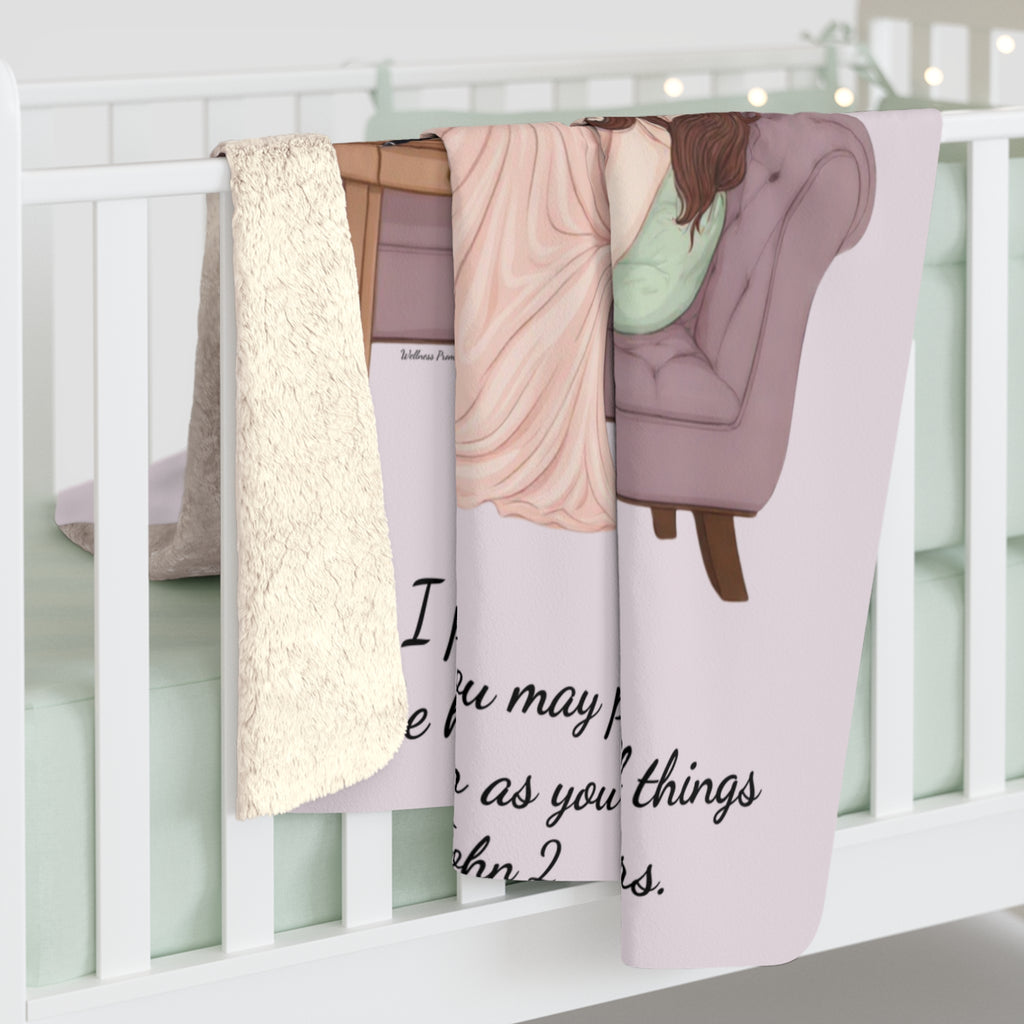 Slow-Living Corner Sherpa Fleece Blanket — Mauve Cozy Spiritual Sanctuary Throw with Scripture