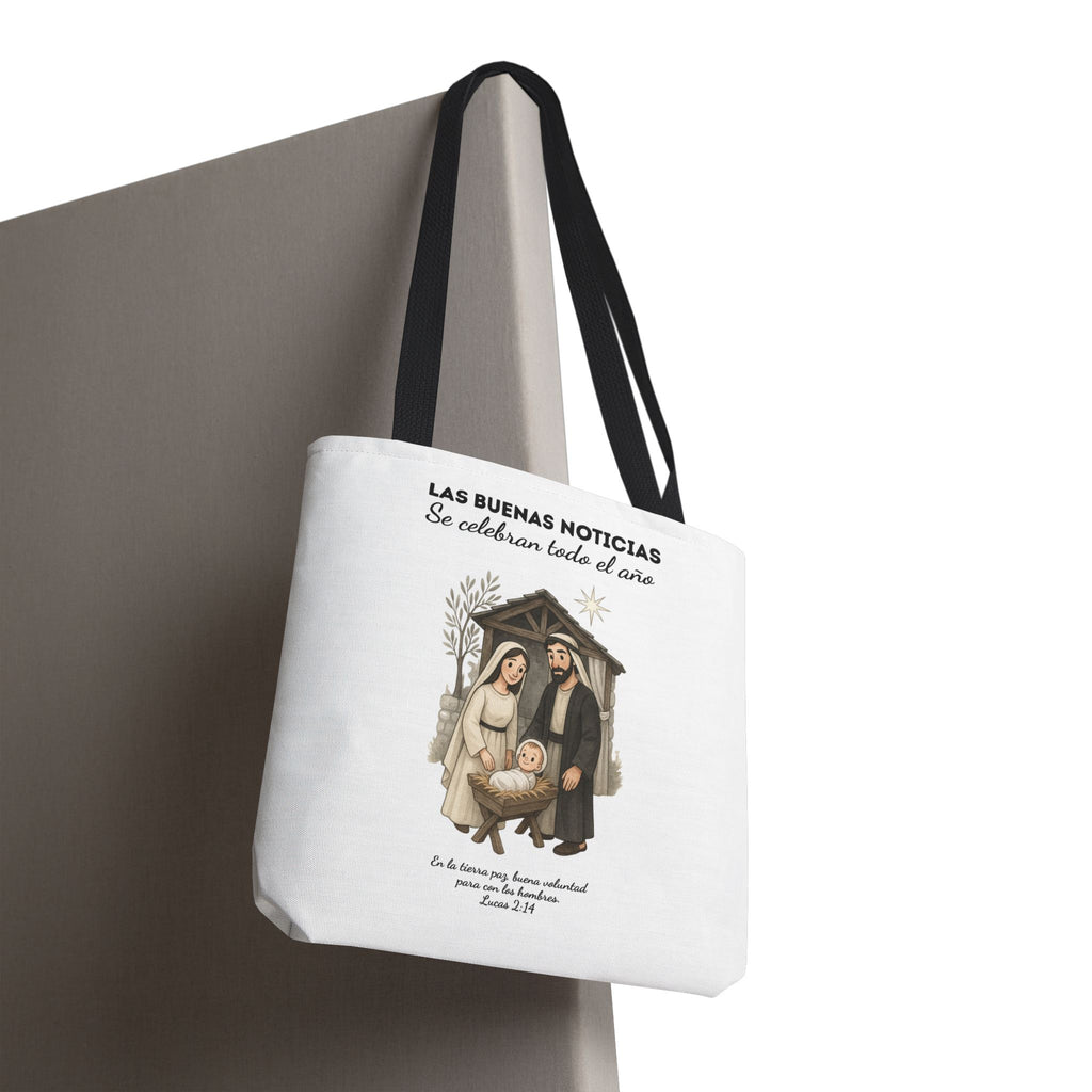 Nativity Tote Bag Year Round — (White Color) "Las Buenas Noticias" Spanish Nativity Tote