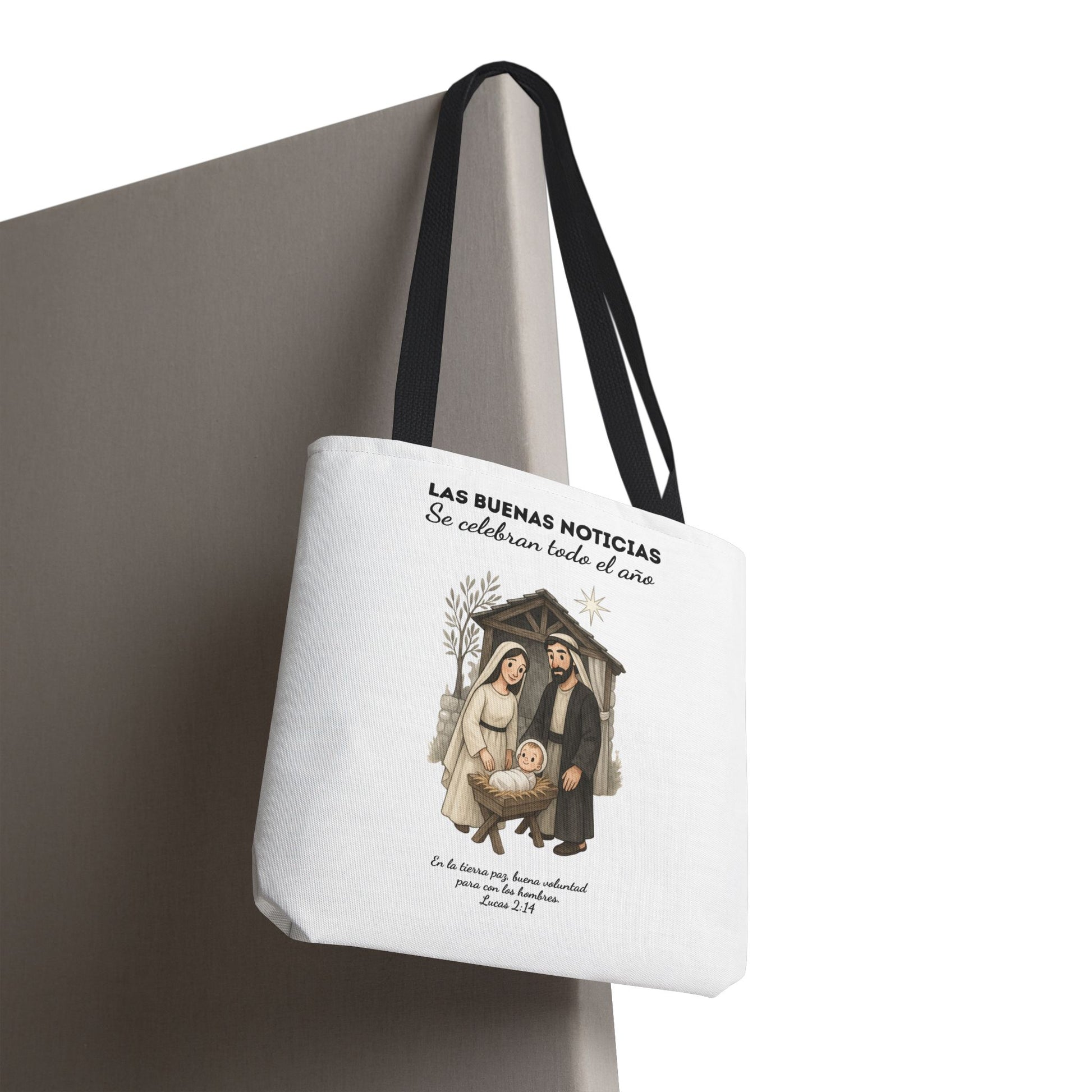 Nativity Tote Bag Year Round — (White Color) "Las Buenas Noticias" Spanish Nativity Tote