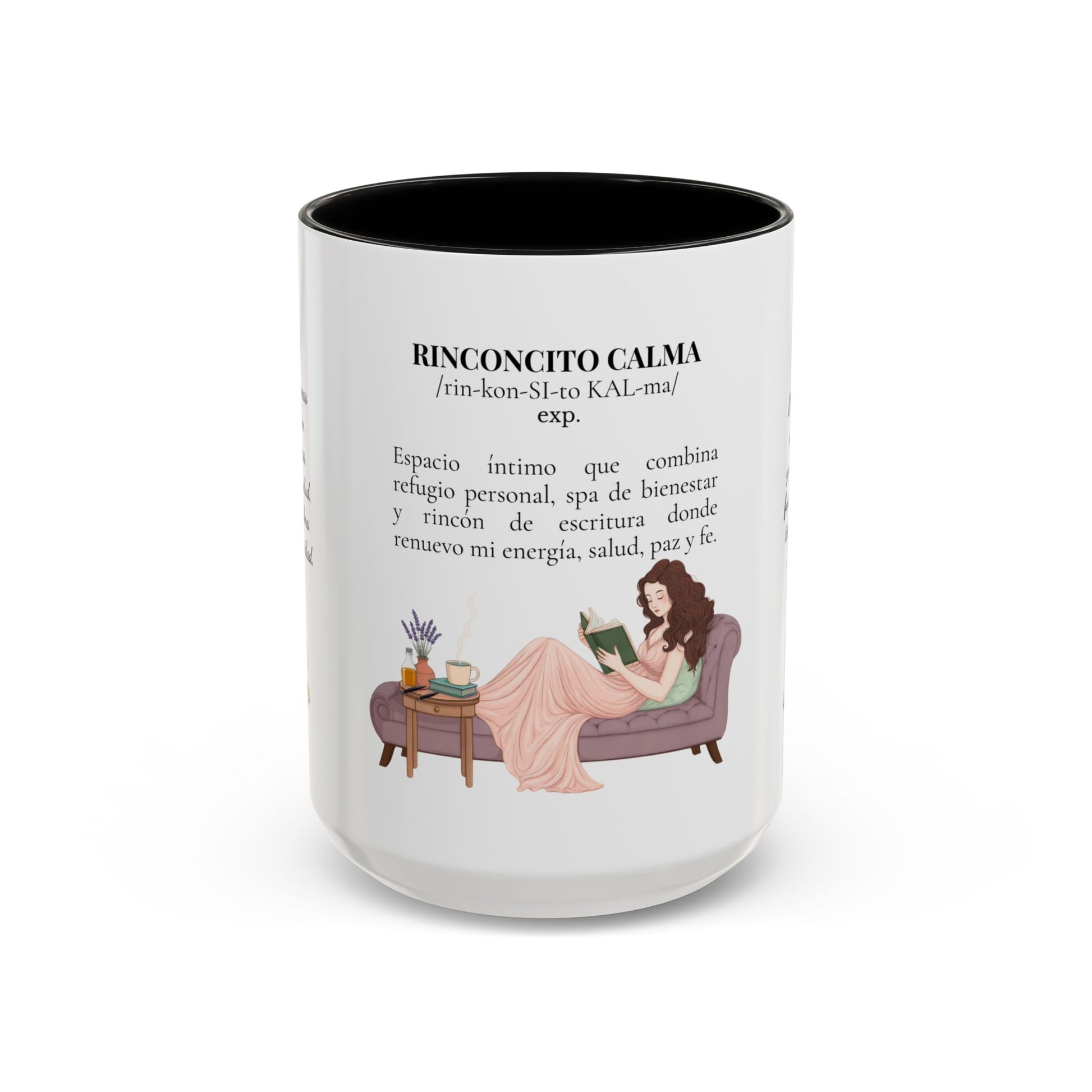Slow-Living Calm Reading Corner Accent Coffee Mug — "Rinconcito Calma" Herbal Christian Gift (11/15oz)
