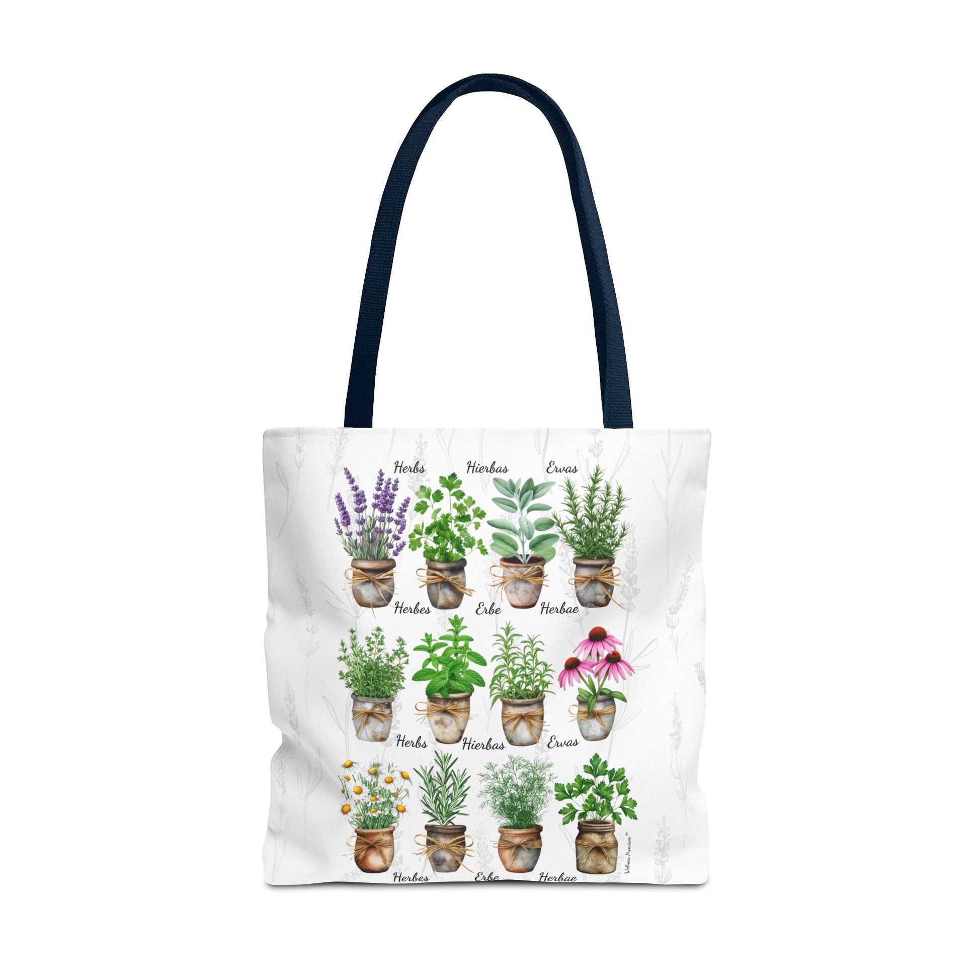 6 Language Watercolor Herbal Garden Tote Bag | Botanical Shopping Tote | Eco-Friendly Grocery Bag, Plant Lover Gift, Garden Decor, Mothers Day