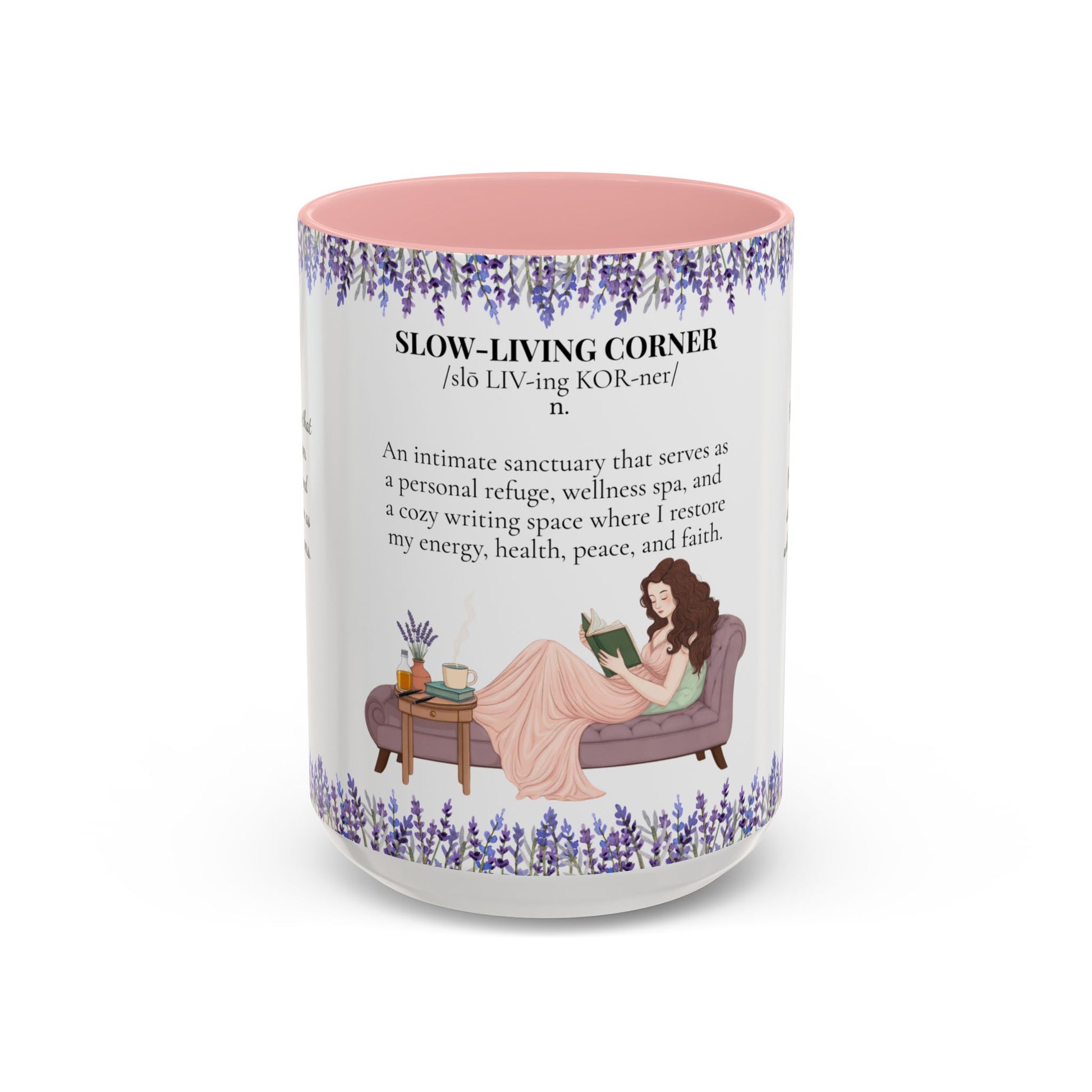 Slow-Living Corner Accent Coffee/Tea Mug — Inspirational Christian Relaxation Lavender (11/15oz)