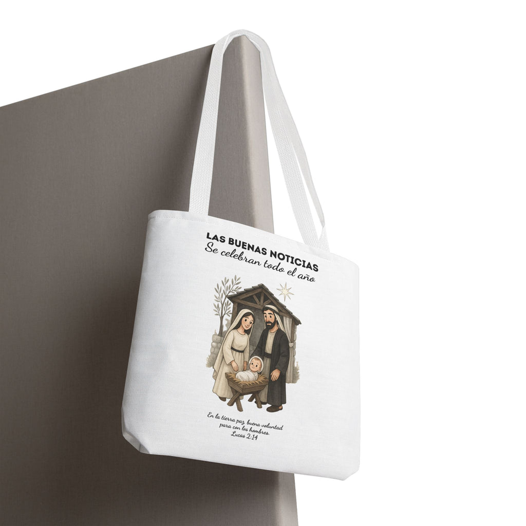 Nativity Tote Bag Year Round — (White Color) "Las Buenas Noticias" Spanish Nativity Tote