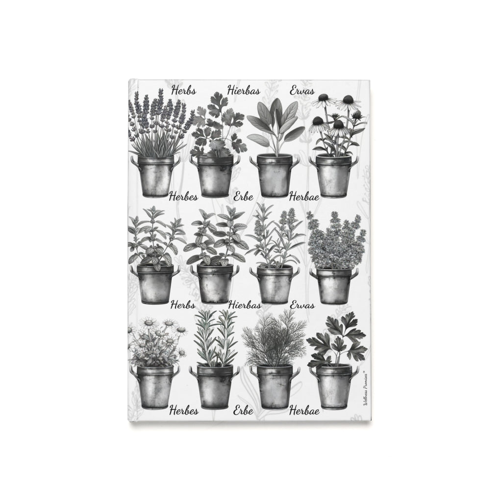 Herb Garden Black & White Hardcover Journal, Nature Lover's Journal, A5 Plant Notebook, Garden Lover Gift, Vegan Recipe Journal, Floral Stationery