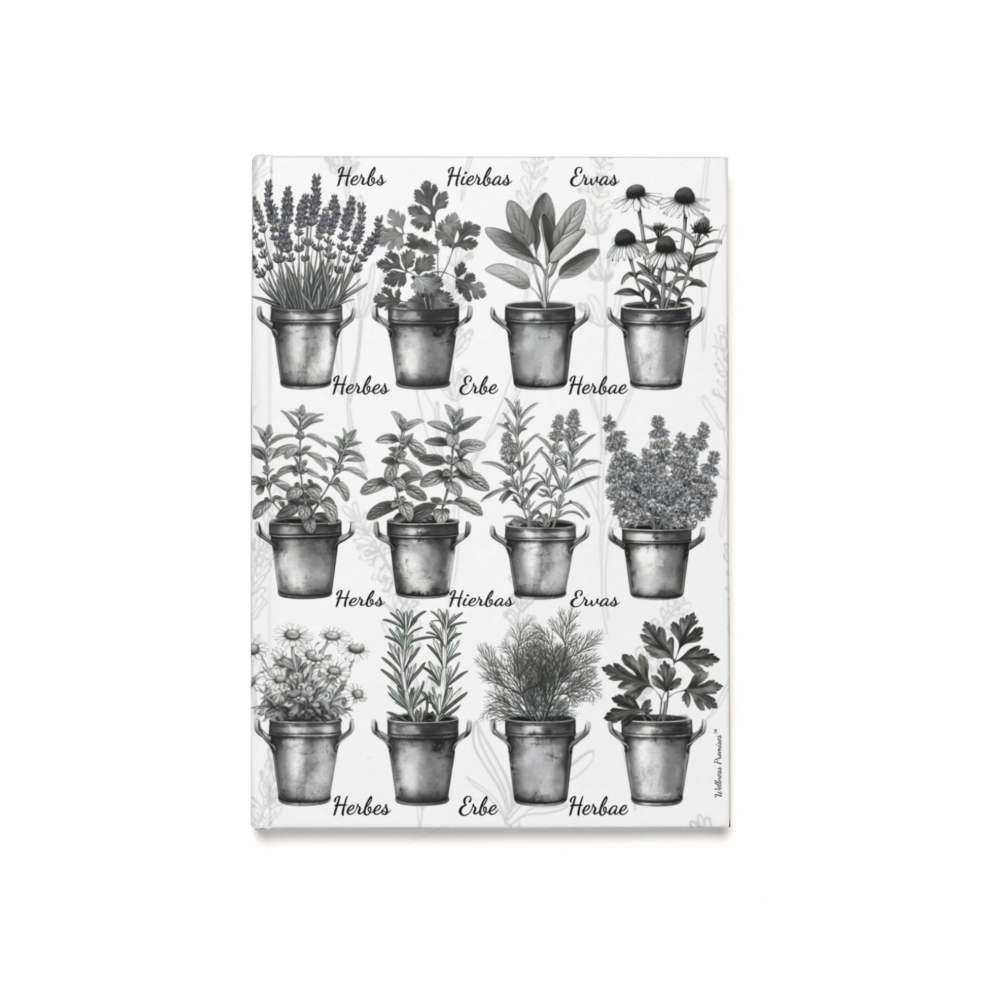 Herb Garden Black & White Hardcover Journal, Nature Lover's Journal, A5 Plant Notebook, Garden Lover Gift, Vegan Recipe Journal, Floral Stationery