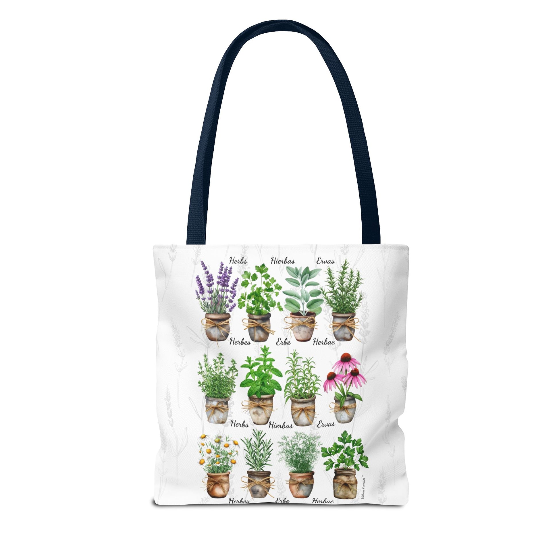 6 Language Watercolor Herbal Garden Tote Bag | Botanical Shopping Tote | Eco-Friendly Grocery Bag, Plant Lover Gift, Garden Decor, Mothers Day