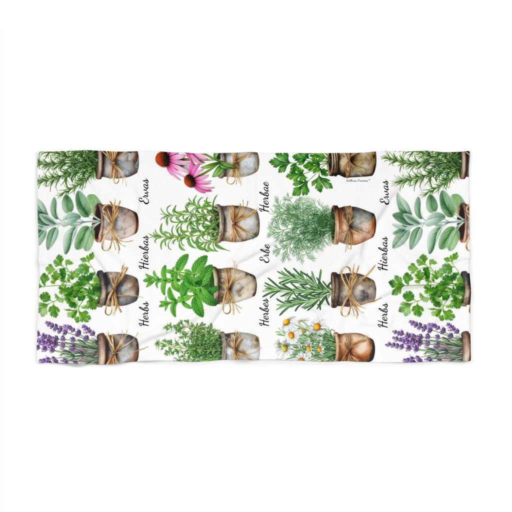 Herbal 6 Languages Beach Towel, Perfect for Summer Fun, Ideal for Poolside Relaxation, Gardener Gift, Tropical Retreat Decor