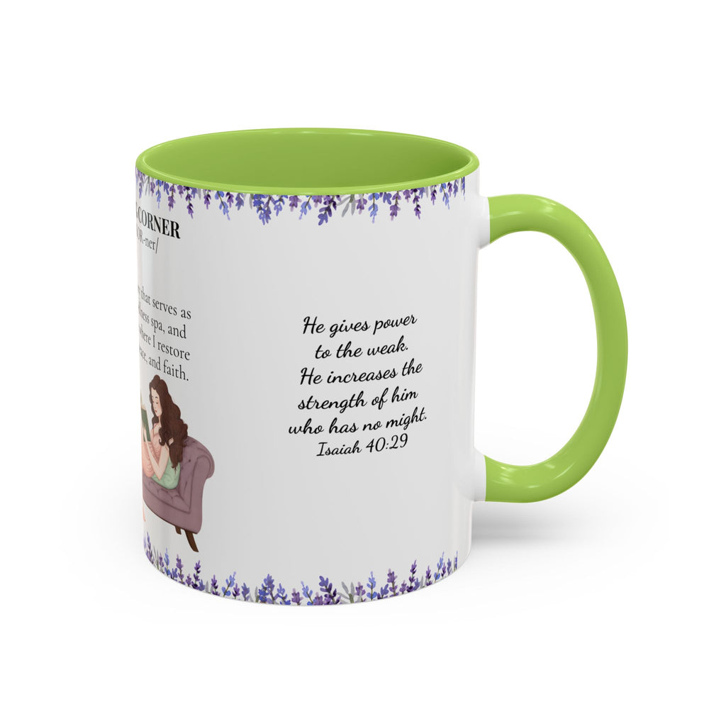 Slow-Living Corner Accent Coffee/Tea Mug — Inspirational Christian Relaxation Lavender (11/15oz)
