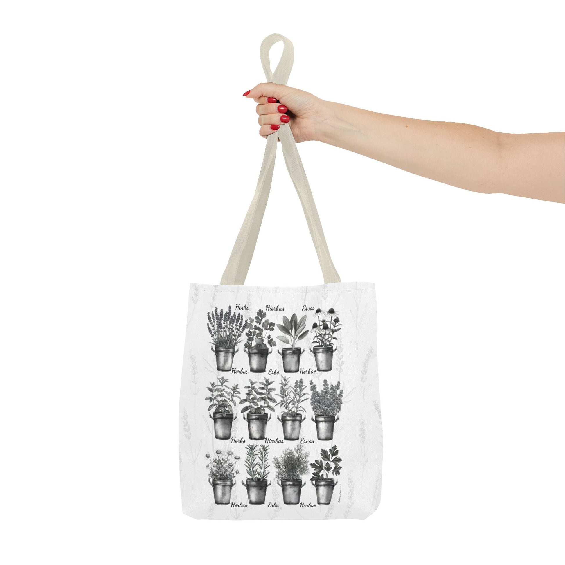 6 Language Black & White Herbal Garden Tote Bag | Botanical Shopping Tote | Eco-Friendly Grocery Bag, Plant Lover Gift, Garden Decor, Mothers Day