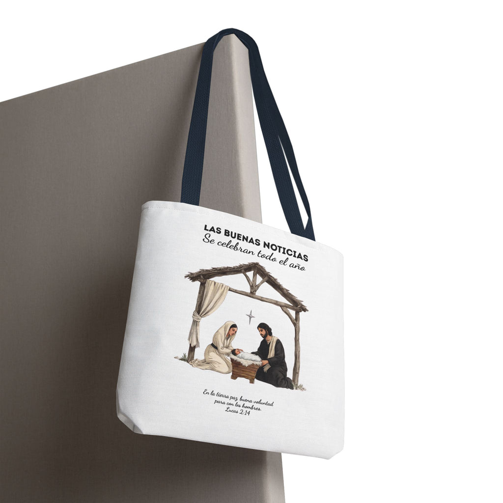 Nativity Tote Bag Year Round — (White Color) "Las Buenas Noticias" Spanish Nativity Tote
