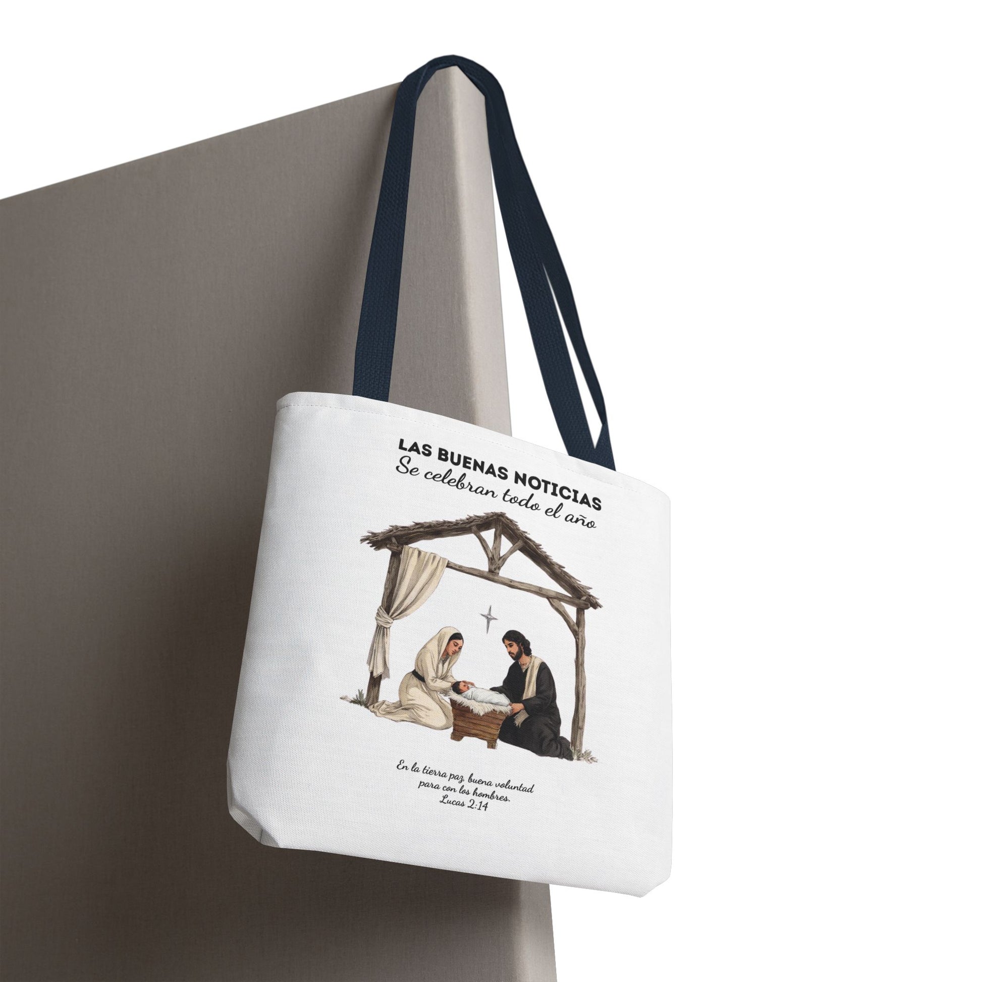 Nativity Tote Bag Year Round — (White Color) "Las Buenas Noticias" Spanish Nativity Tote