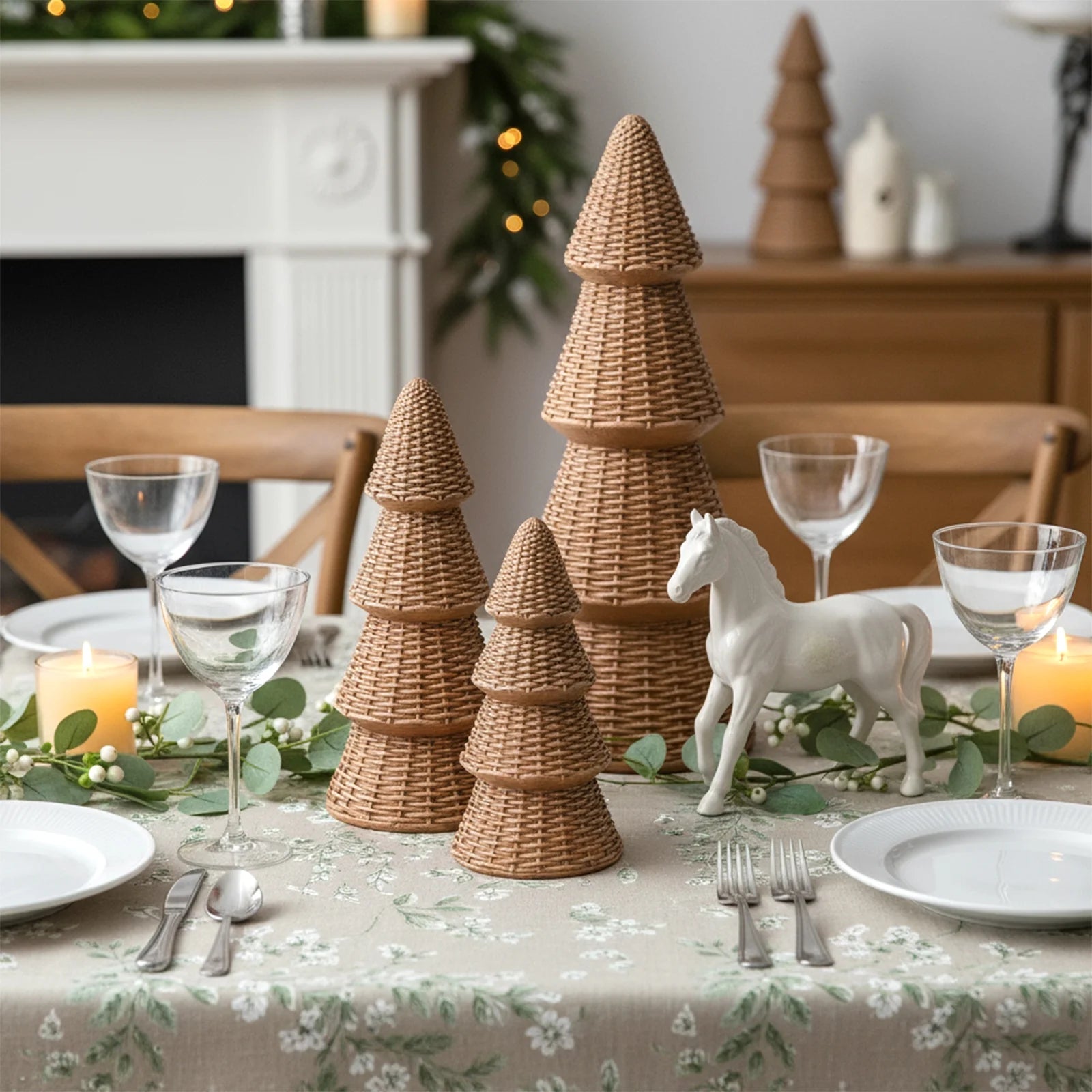 3Pcs Tabletop Christmas Tree Woven Resin Christmas Trees for Christmas Decor Indoor, Christmas Table Decor, Khaki