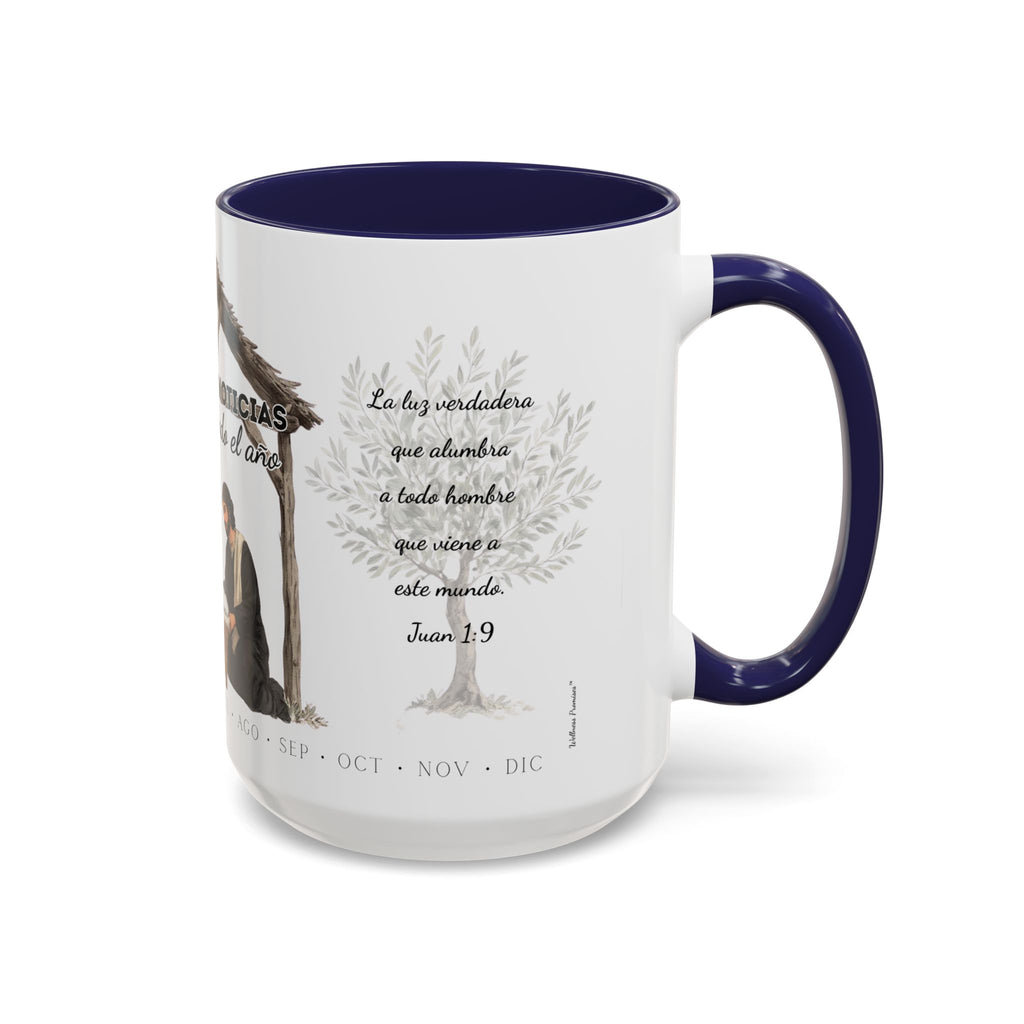 Year Round Nativity Coffee Mug — "Las Buenas Noticias se Celebran todo el Año" Watercolor Christian Christmas Mug