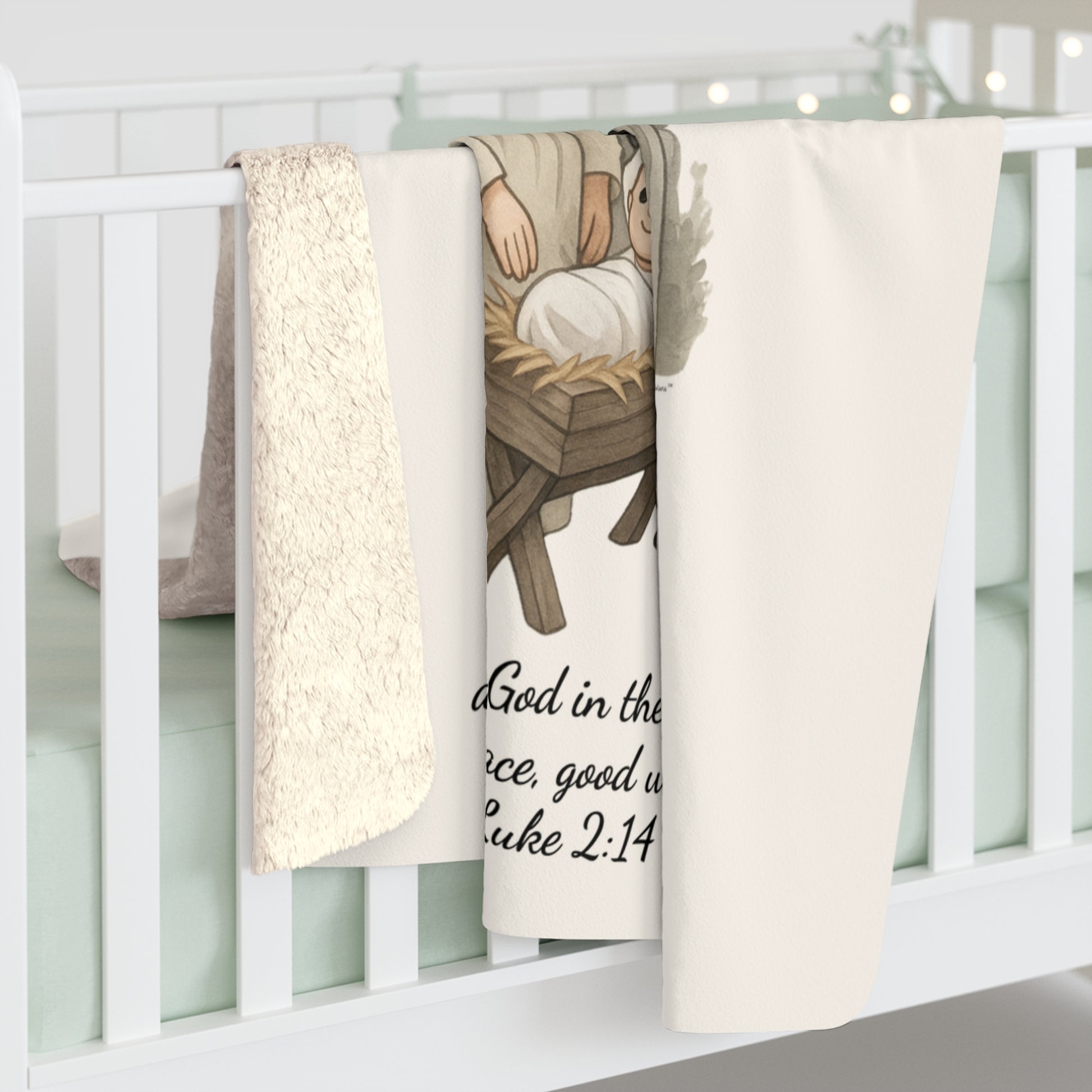 Nativity Sherpa Fleece Blanket – "Celebrate Good News All Year" Christian Christmas Throw with Luke 2:14