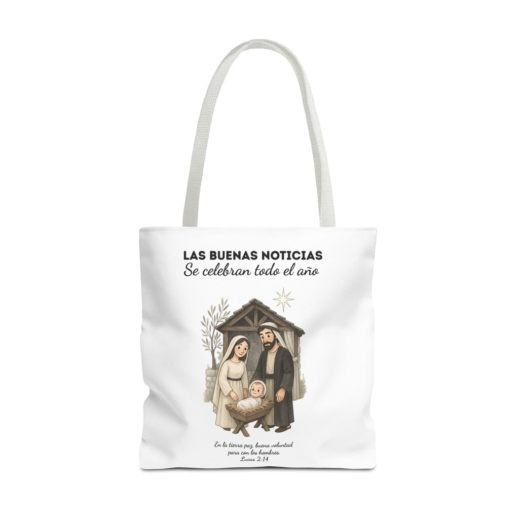 Nativity Tote Bag Year Round — (White Color) "Las Buenas Noticias" Spanish Nativity Tote