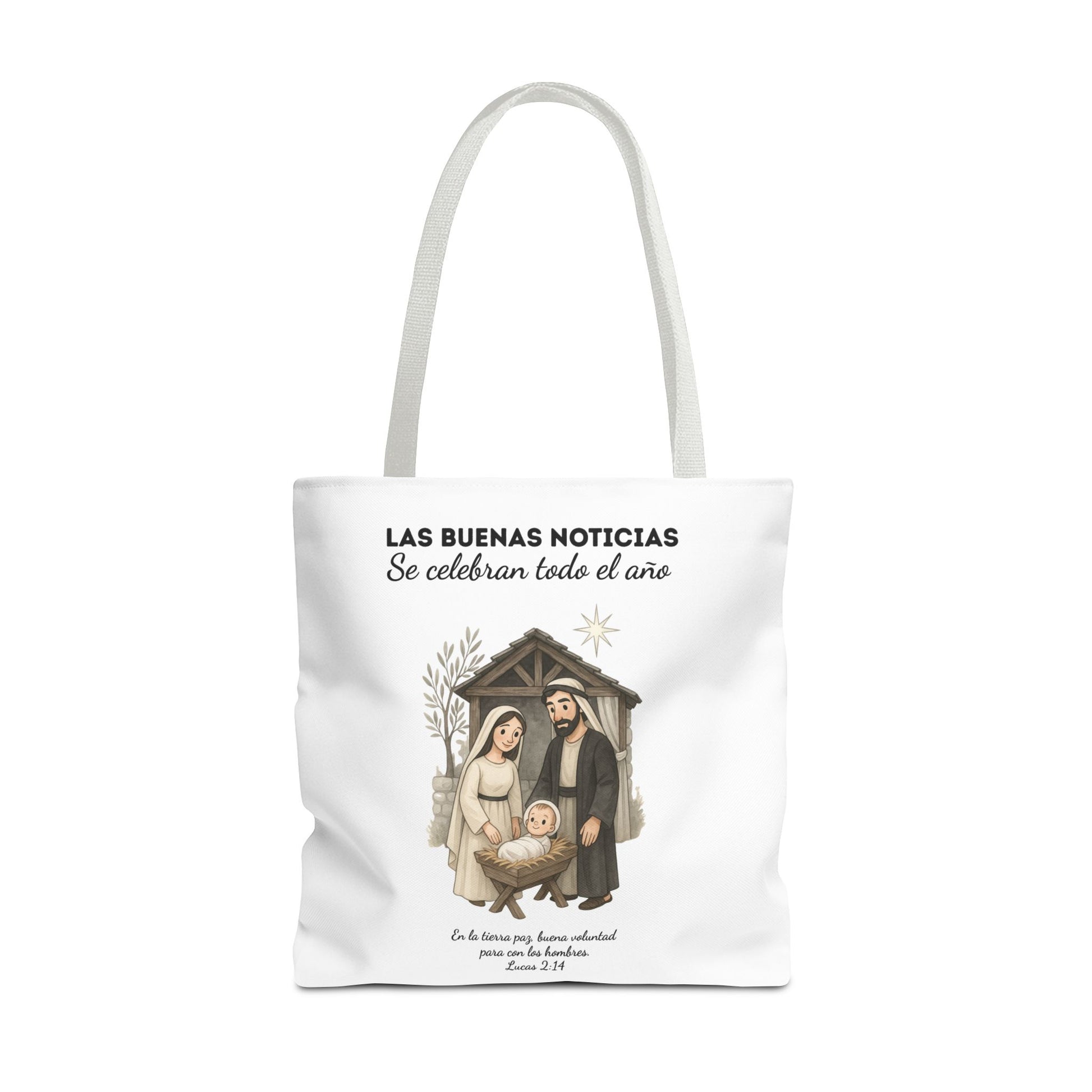 Nativity Tote Bag Year Round — (White Color) "Las Buenas Noticias" Spanish Nativity Tote