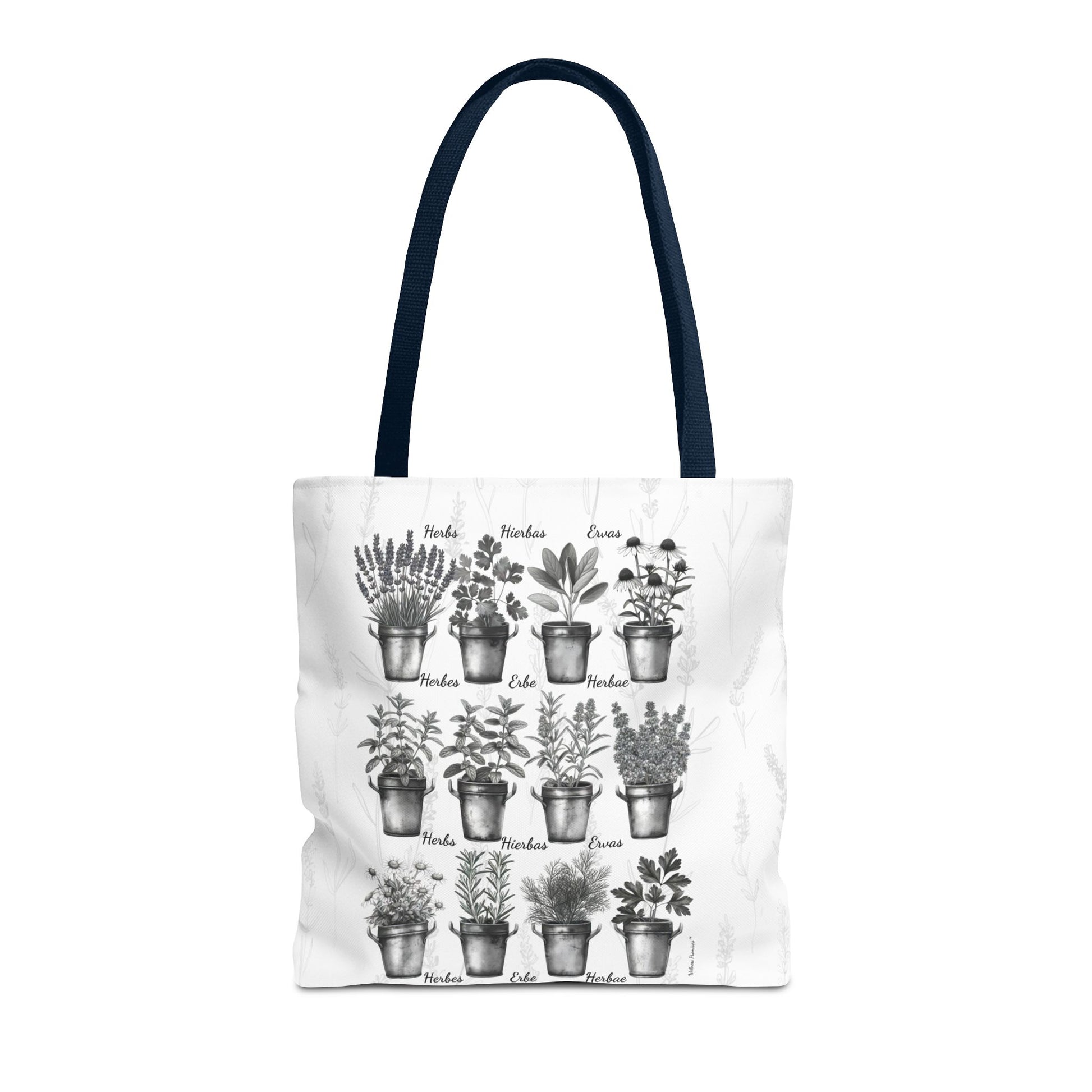 6 Language Black & White Herbal Garden Tote Bag | Botanical Shopping Tote | Eco-Friendly Grocery Bag, Plant Lover Gift, Garden Decor, Mothers Day