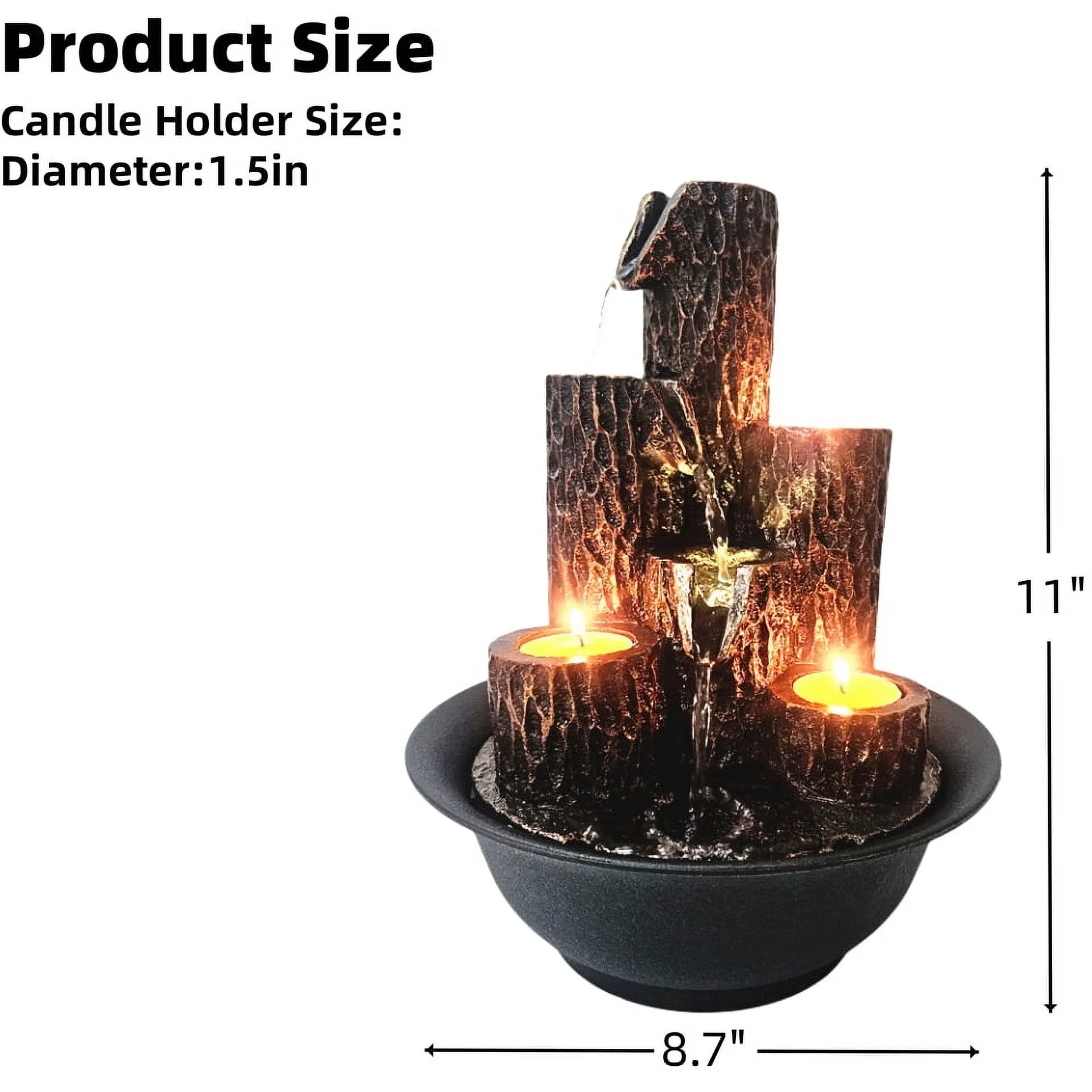 Resin 3-Tier Tabletop Waterfall Fountain with Candle Holder, Desktop Water Fountain Indoor Home