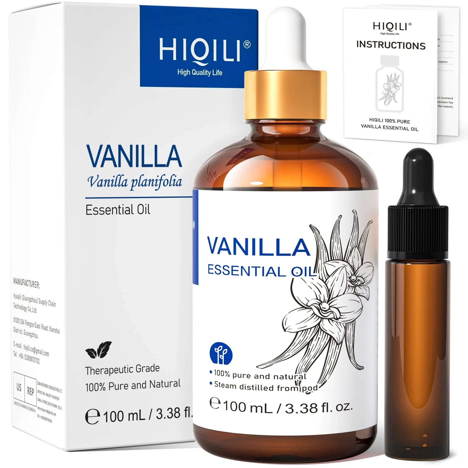 Vanilla Essential Oil, 100% Pure Natural, for Skin, Bath, Diffuser, Candle Soap Making-100Ml