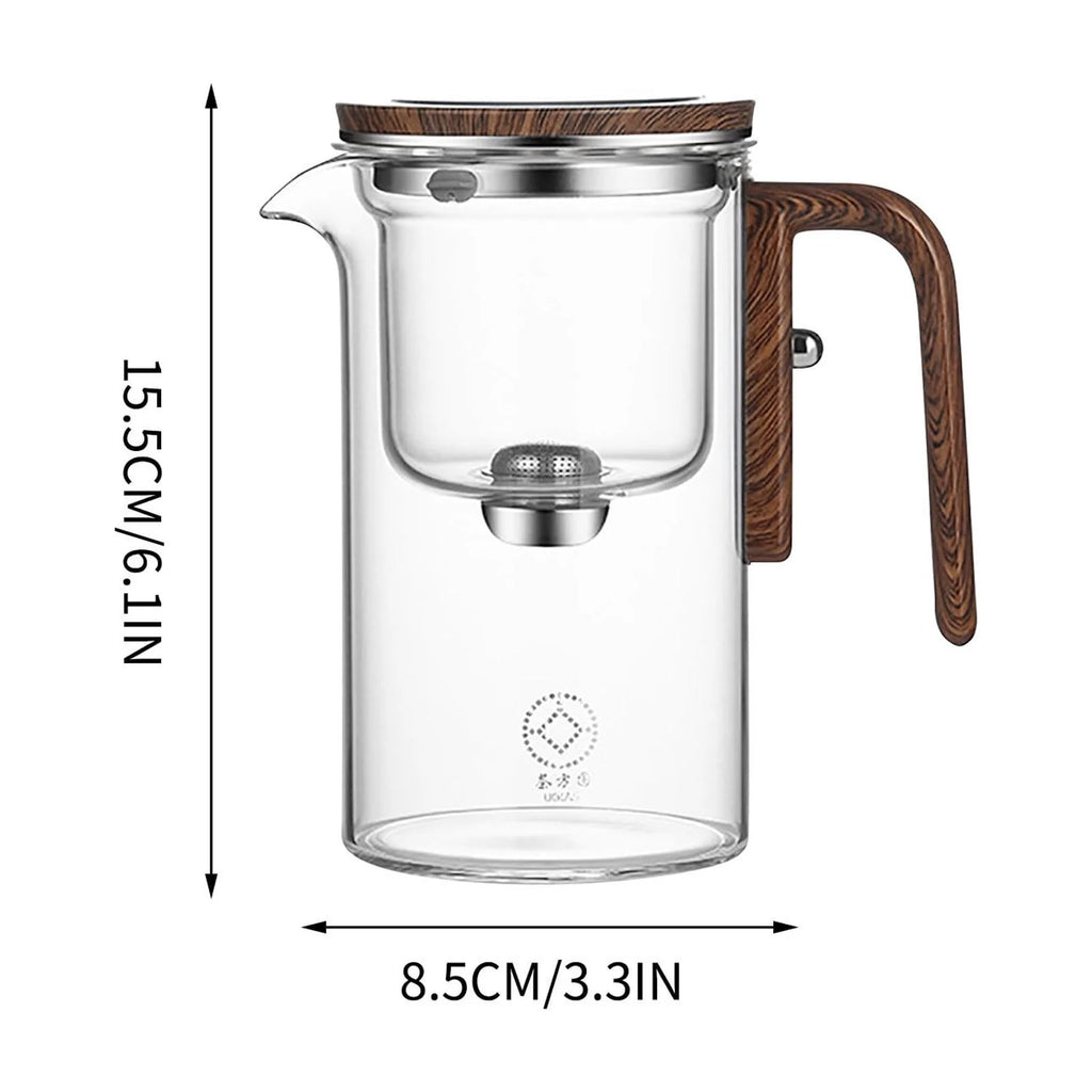 Water Separation Glass Teapot with Wooden Handle, Witchcraft Teapot, Magical Teapot, Glass Teapot with Infuser, Glass Teapot with Strainer, Glass Inner Bladder Magnetic Suction Floating Cup