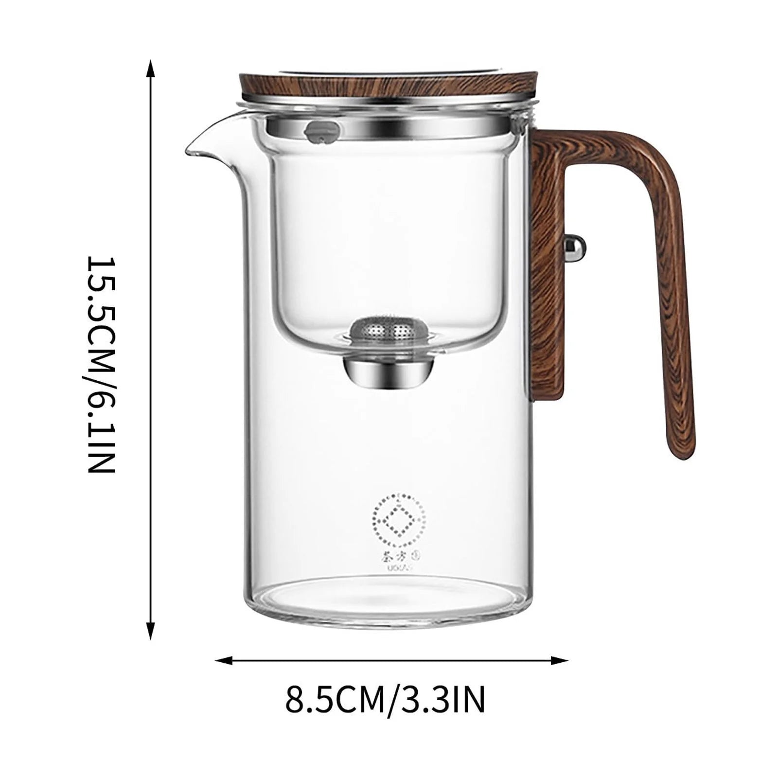 Water Separation Glass Teapot with Wooden Handle, Witchcraft Teapot, Magical Teapot, Glass Teapot with Infuser, Glass Teapot with Strainer, Glass Inner Bladder Magnetic Suction Floating Cup
