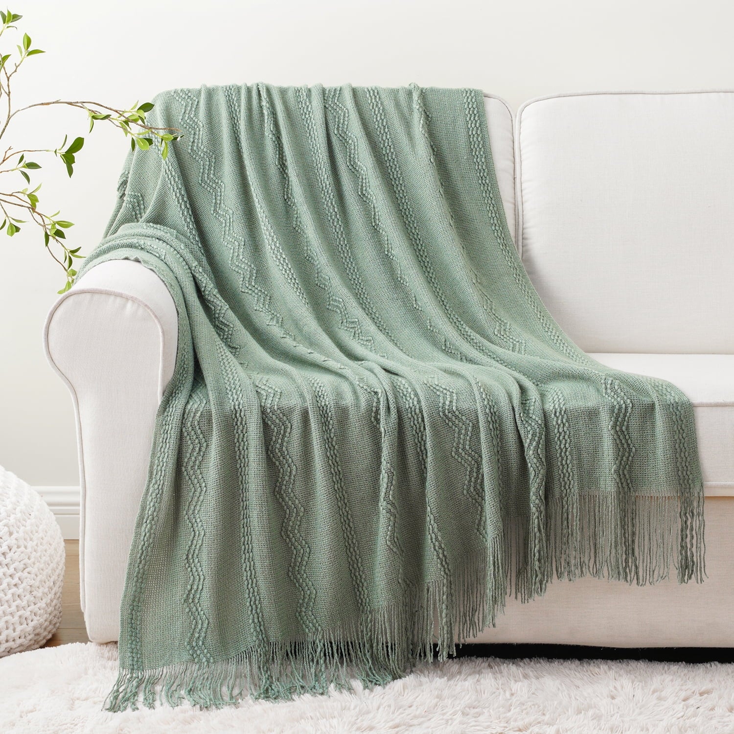 Sage Green Throw Blanket for Couch,Green Boho Blanket,Sofa Throws for Living Room,50"X60"