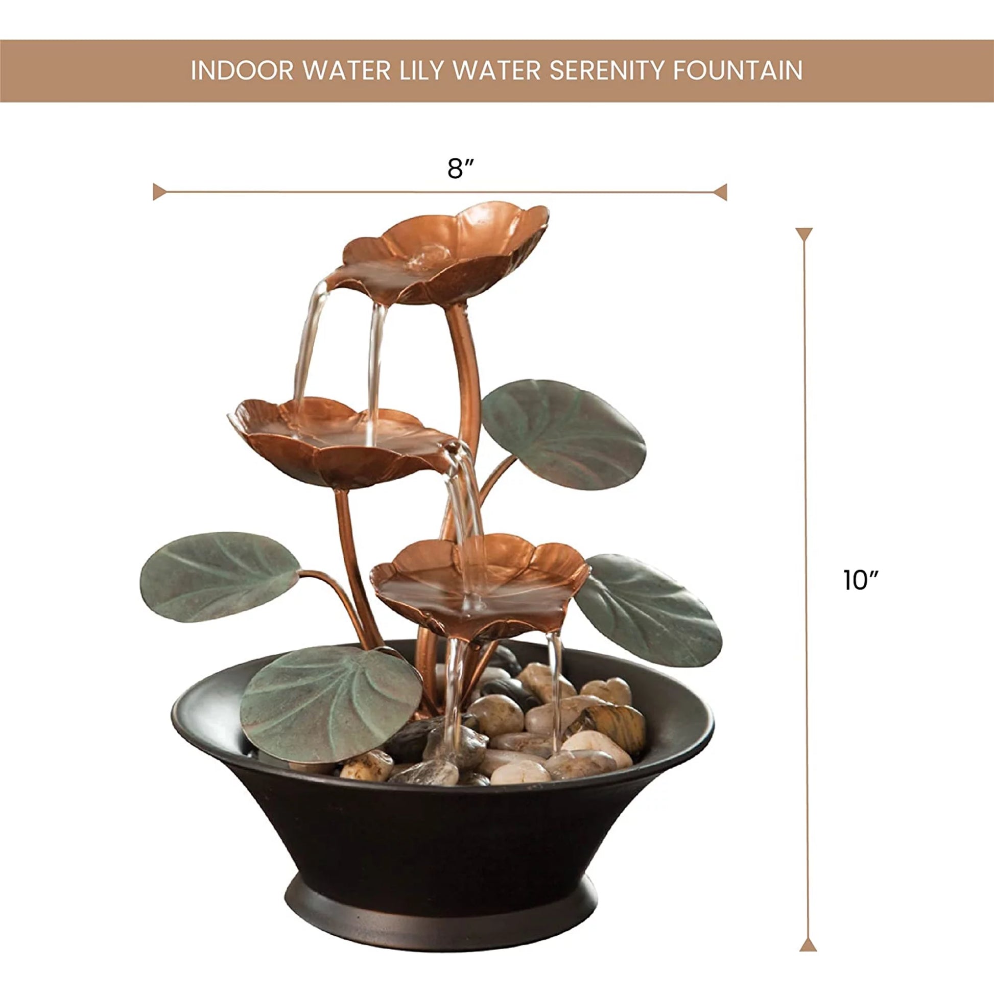 Tabletop Water Serenity Fountain Indoor Water Lily Ornaments, Copper, 10"