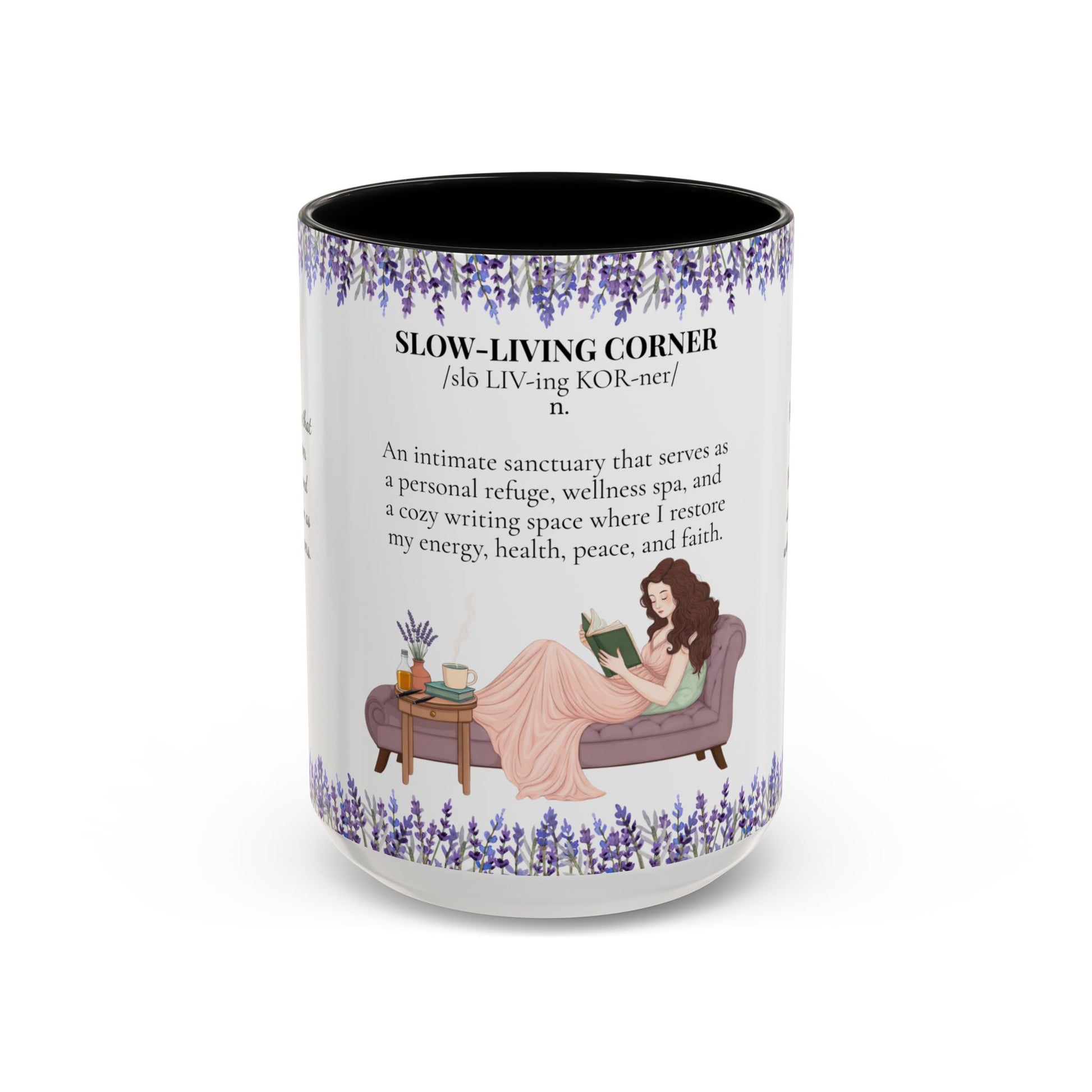 Slow-Living Corner Accent Coffee/Tea Mug — Inspirational Christian Relaxation Lavender (11/15oz)