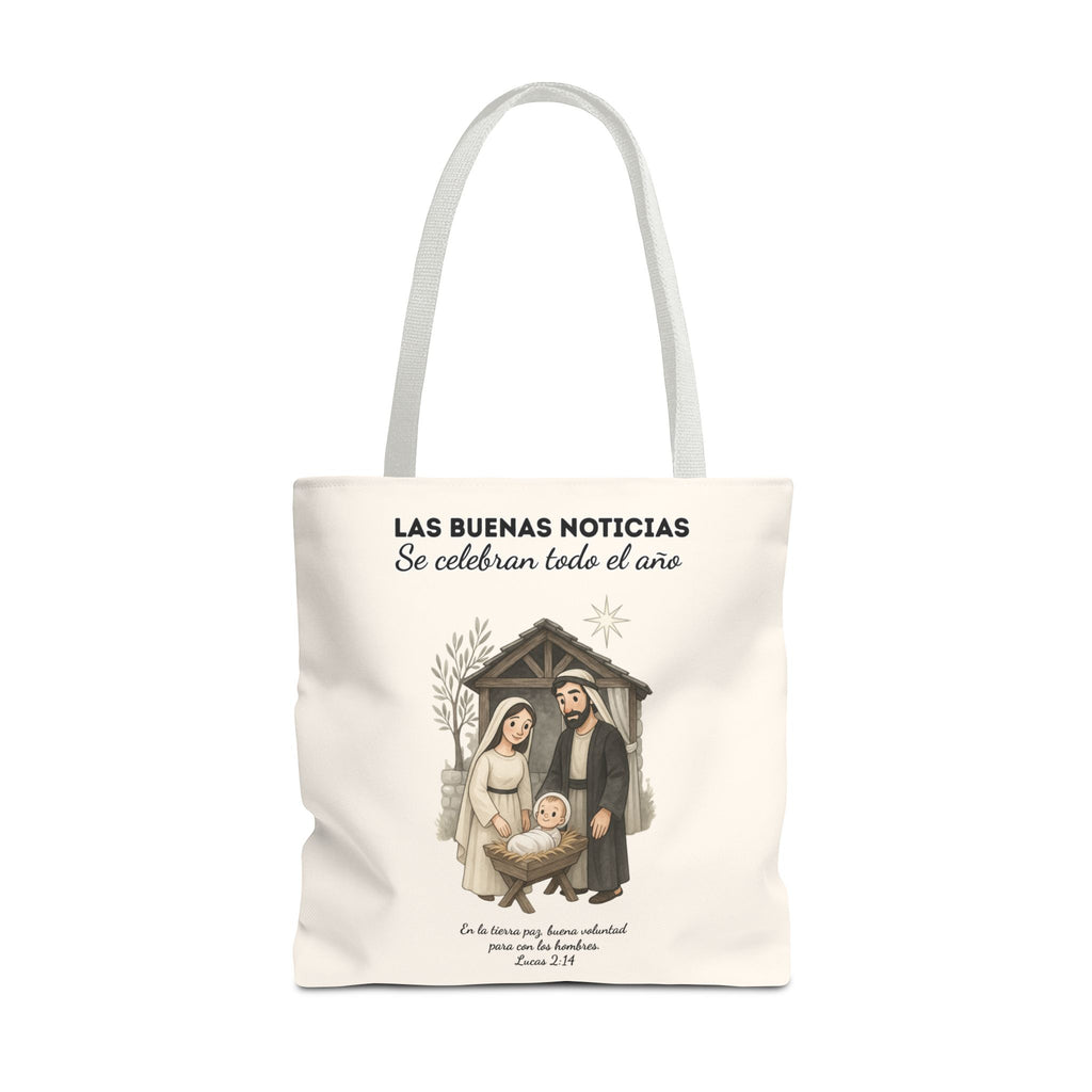 Nativity Tote Bag Year Round (Cream Color)  — "Las Buenas Noticias" Spanish Nativity Tote