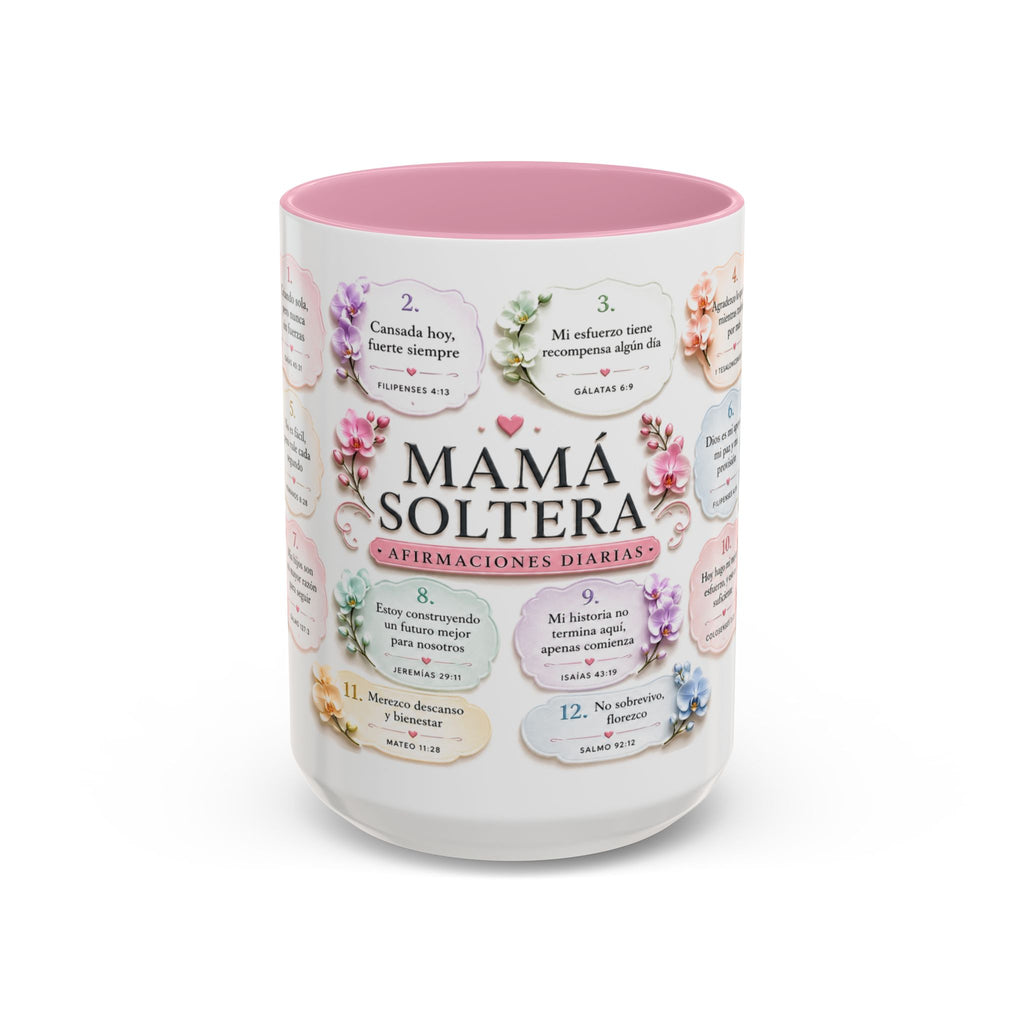 Single Mom Affirmation Mug — 14 Bible Verses (11oz & 15oz, Colorful)