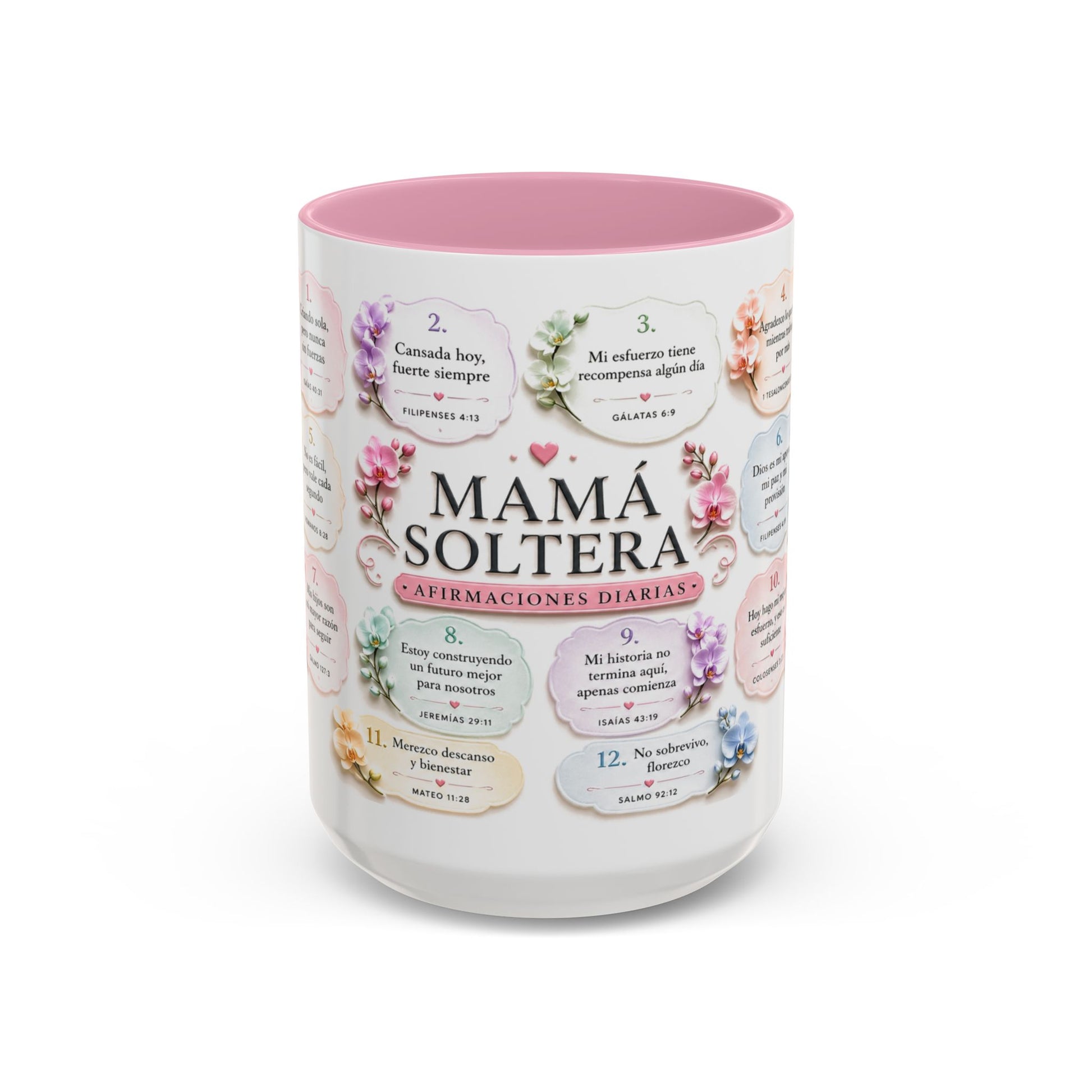 Single Mom Affirmation Mug — 14 Bible Verses (11oz & 15oz, Colorful)