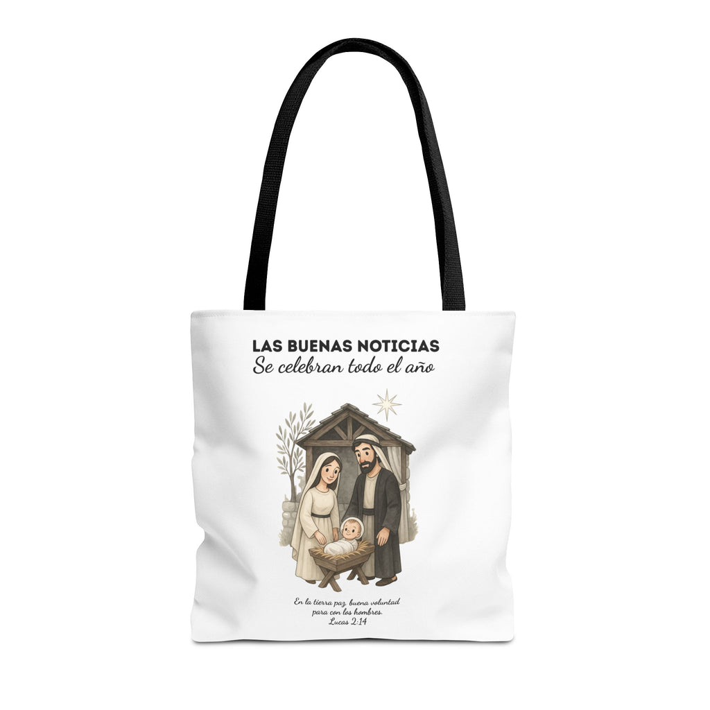 Nativity Tote Bag Year Round — (White Color) "Las Buenas Noticias" Spanish Nativity Tote