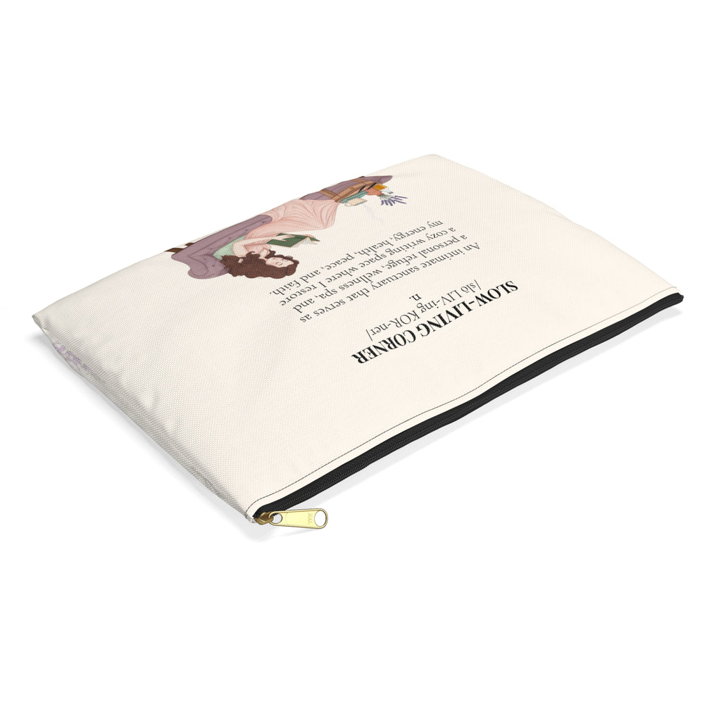 Accessory Pouch — Slow-Living Corner & Lavender Tea Bible Faith Quote (Beige)