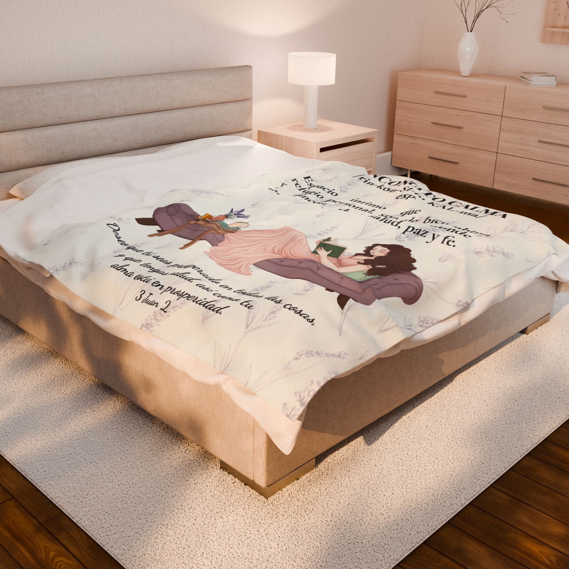 "Rinconcito Calma" Slow-Living Velveteen Plush Blanket — Cozy Reading Nook Throw (Beige)