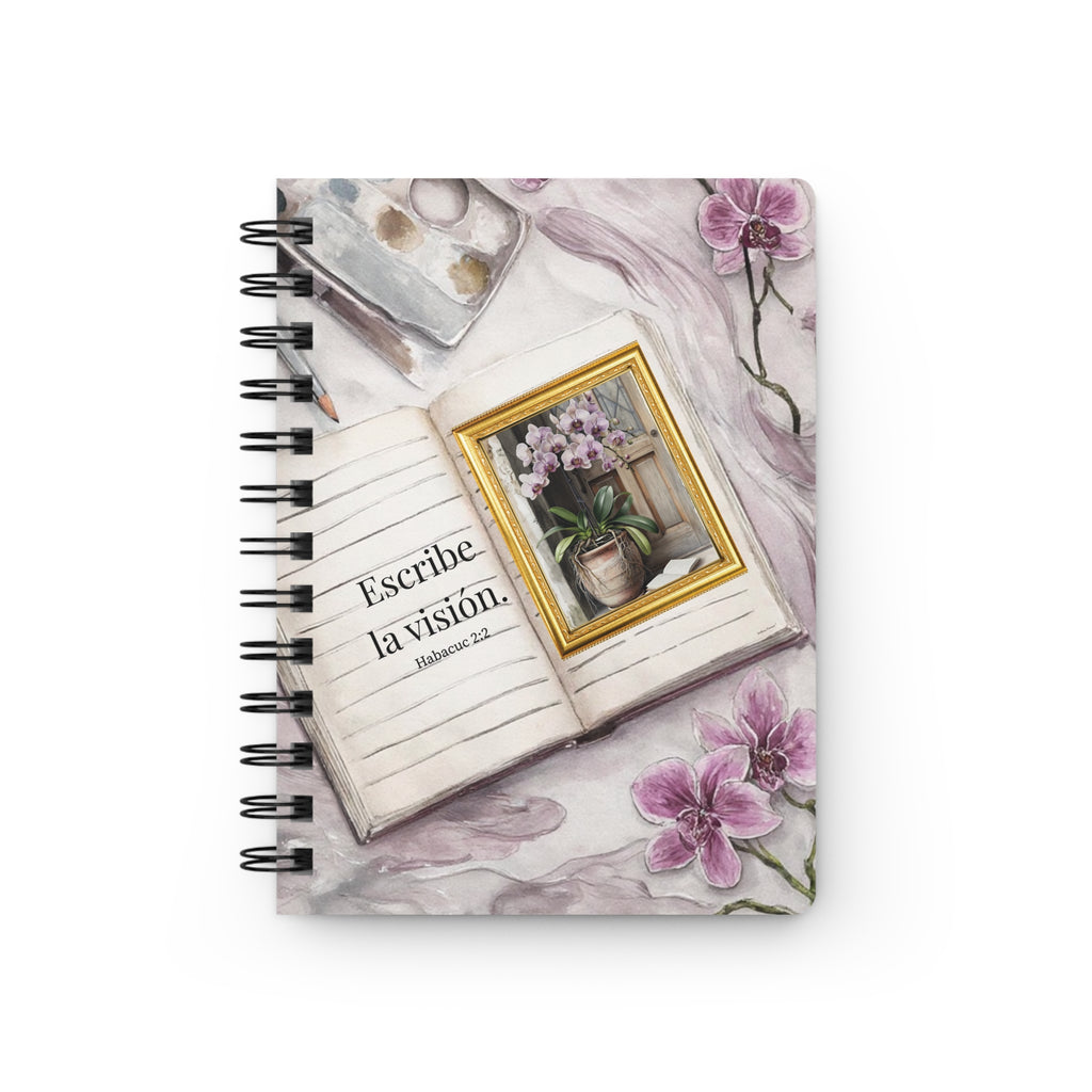 'Escribe la Visión' Orchid Spanish Spiral Journal — Faith Christian Notebook (Scripture: Habakkuk 2:2)