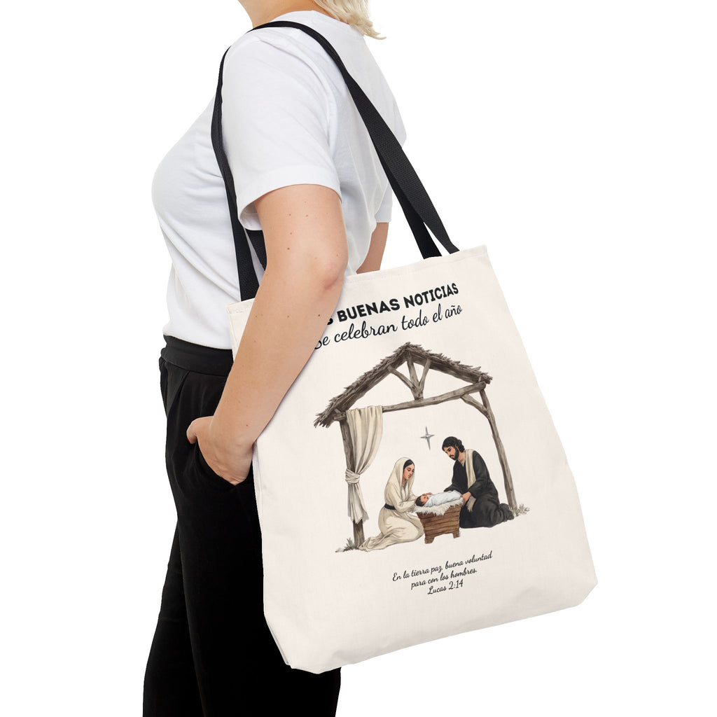 Nativity Tote Bag Year Round (Cream Color)  — "Las Buenas Noticias" Spanish Nativity Tote