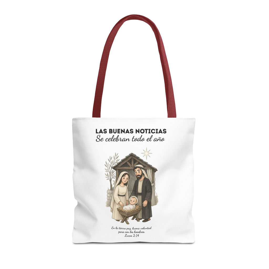 Nativity Tote Bag Year Round — (White Color) "Las Buenas Noticias" Spanish Nativity Tote