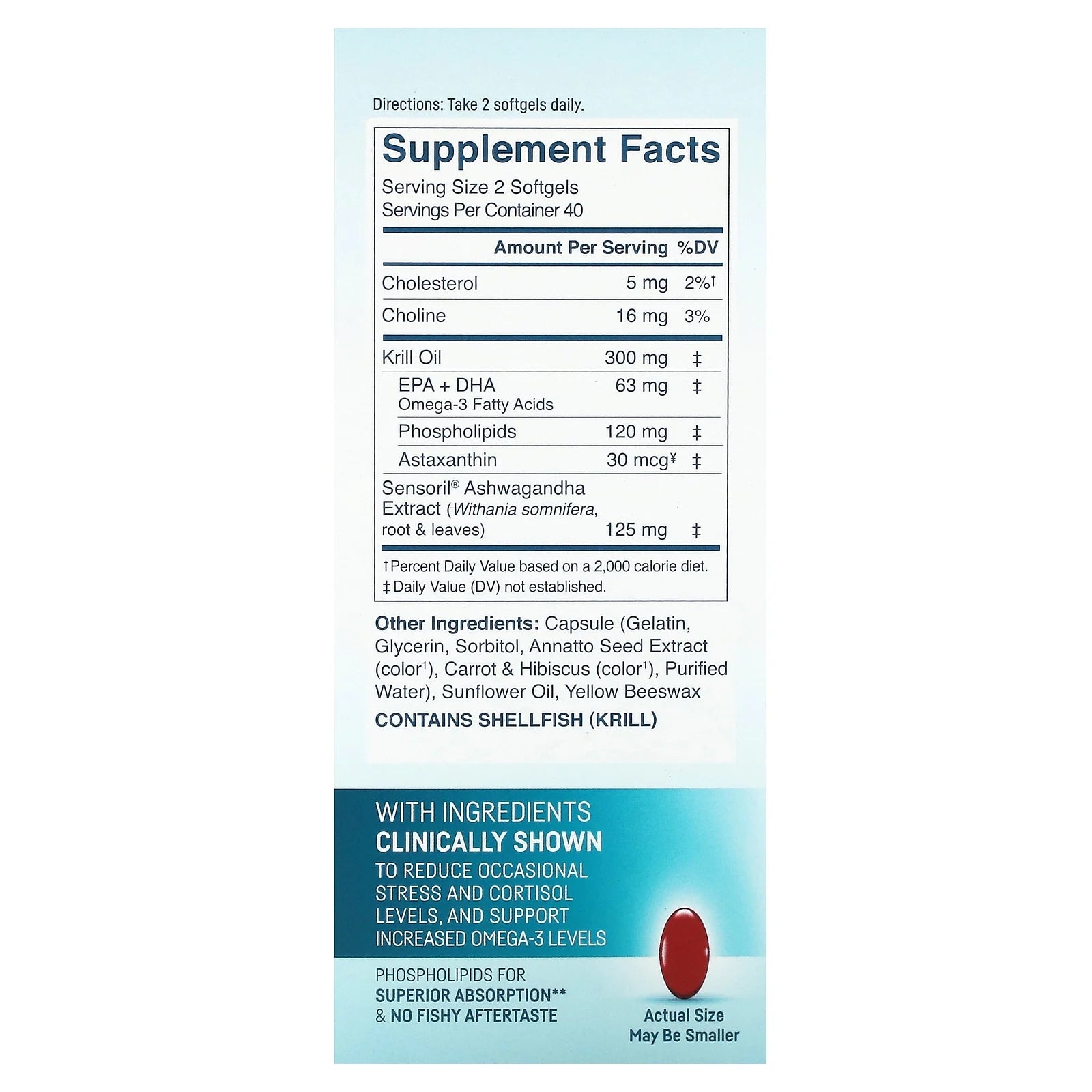 Pure Antarctic Krill Oil, Stress & Body Omega-3 with Ashwagandha, 80 Softgels