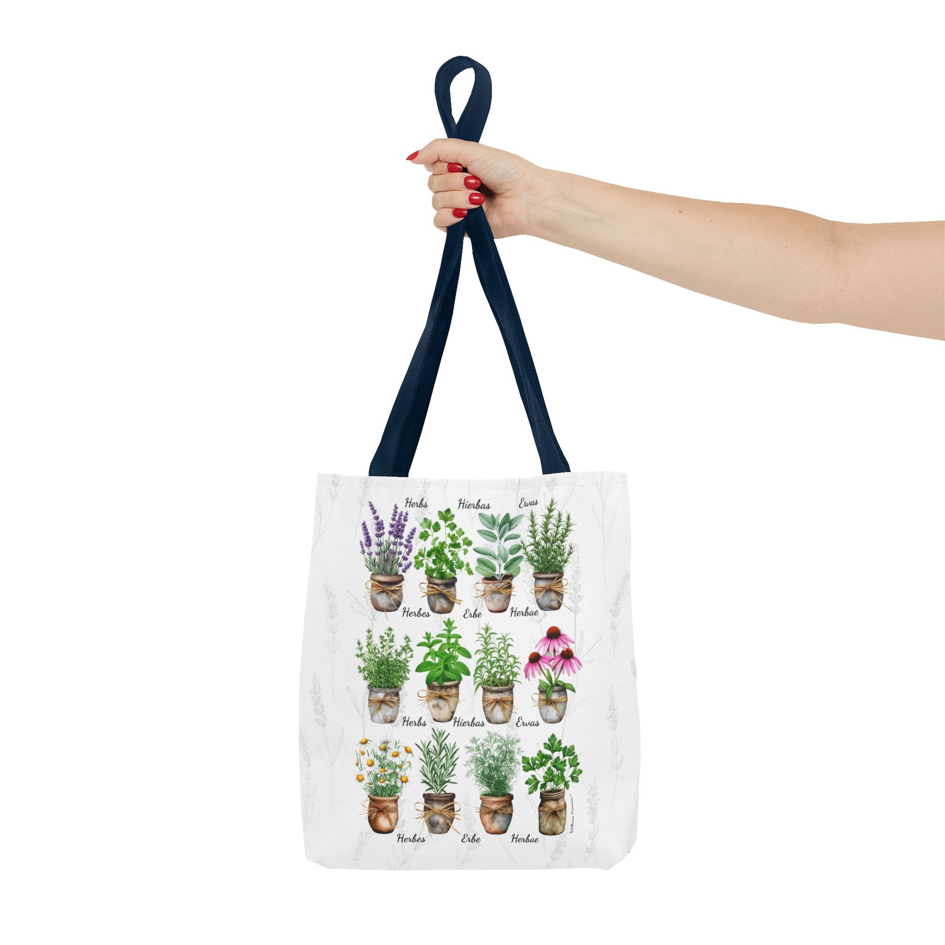 6 Language Watercolor Herbal Garden Tote Bag | Botanical Shopping Tote | Eco-Friendly Grocery Bag, Plant Lover Gift, Garden Decor, Mothers Day