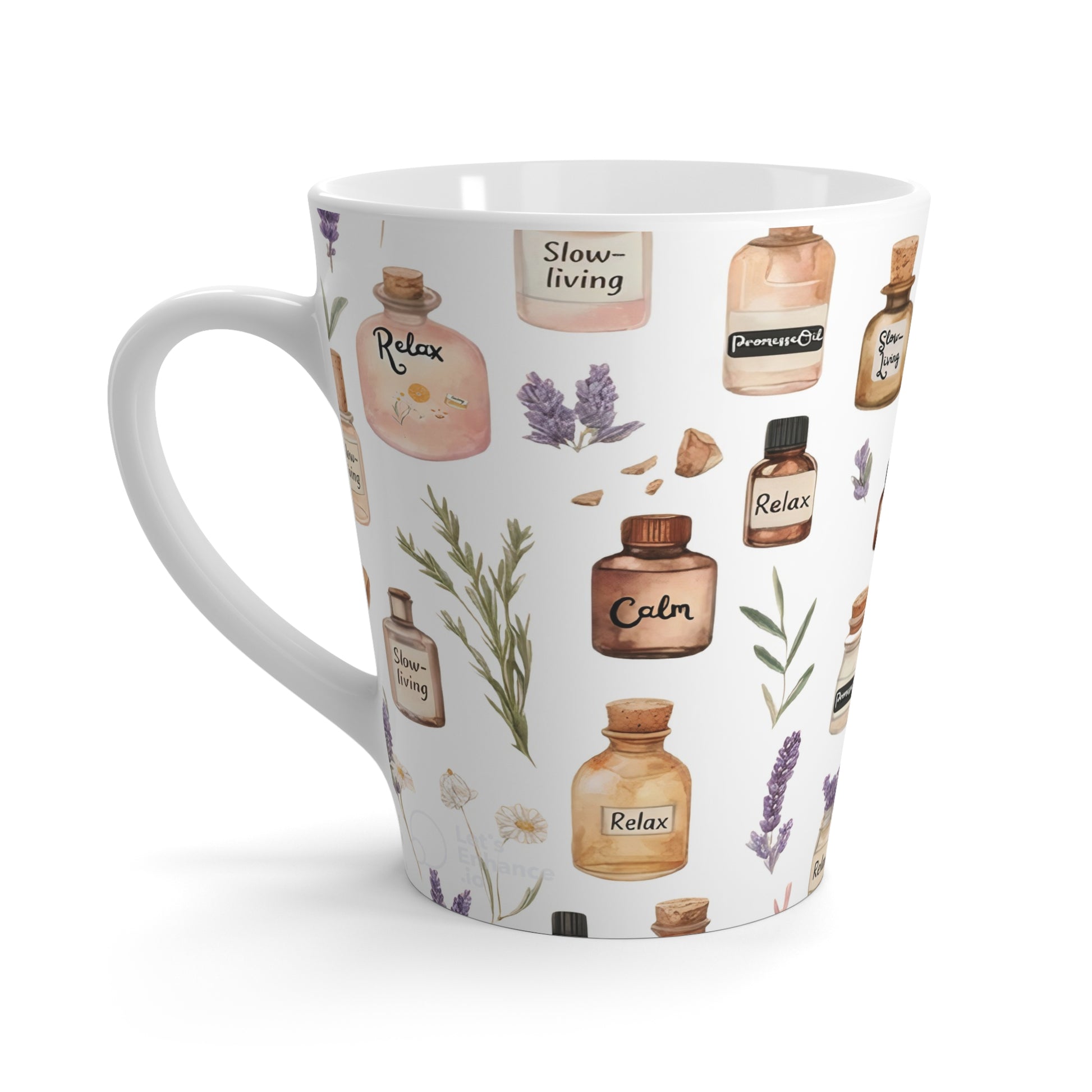 Latte Mug — Aromatherapy Bottles Slow-Living Ceramic Coffee Mug